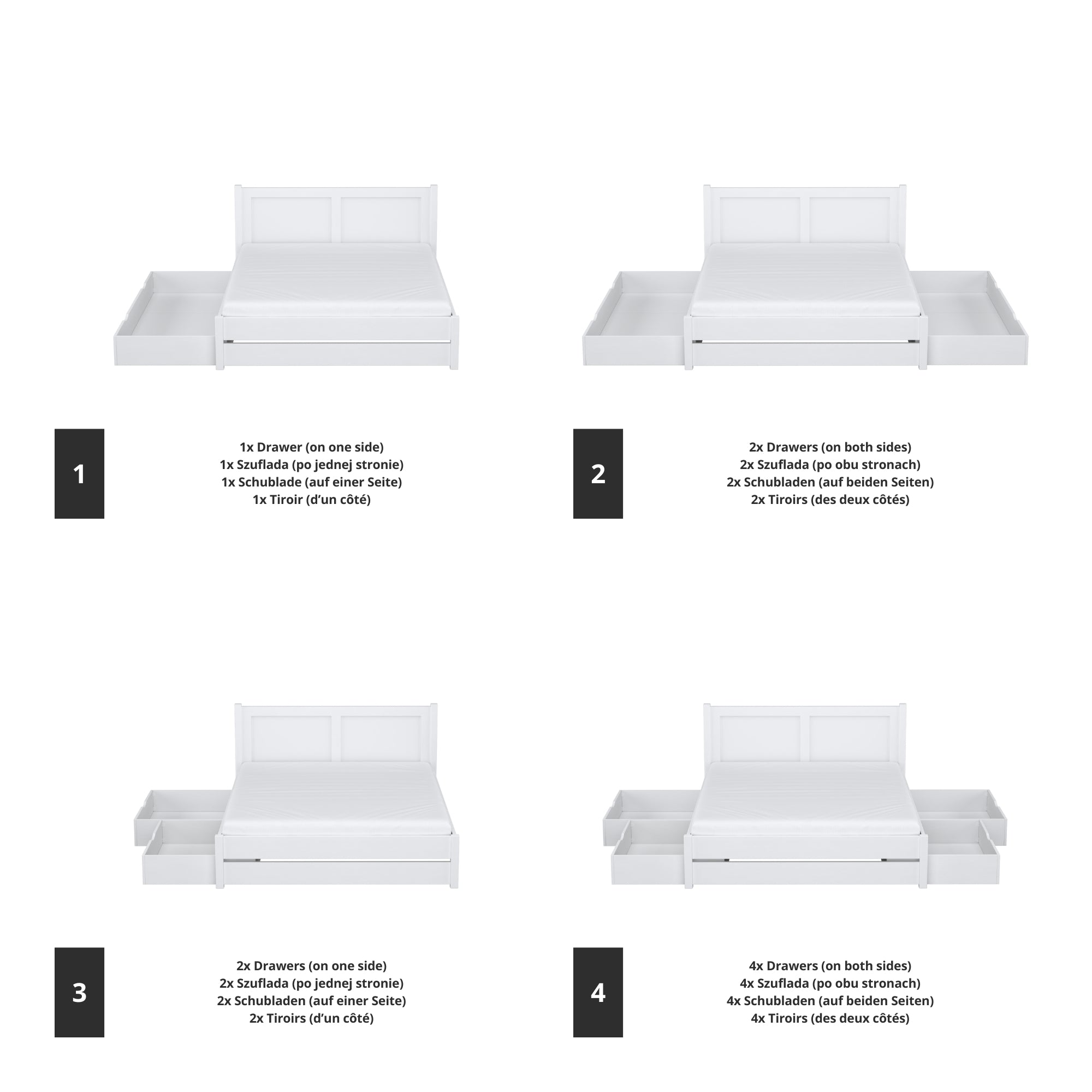 Tweepersoons bed wit van hout – afmetingen en schema, Nizio Home