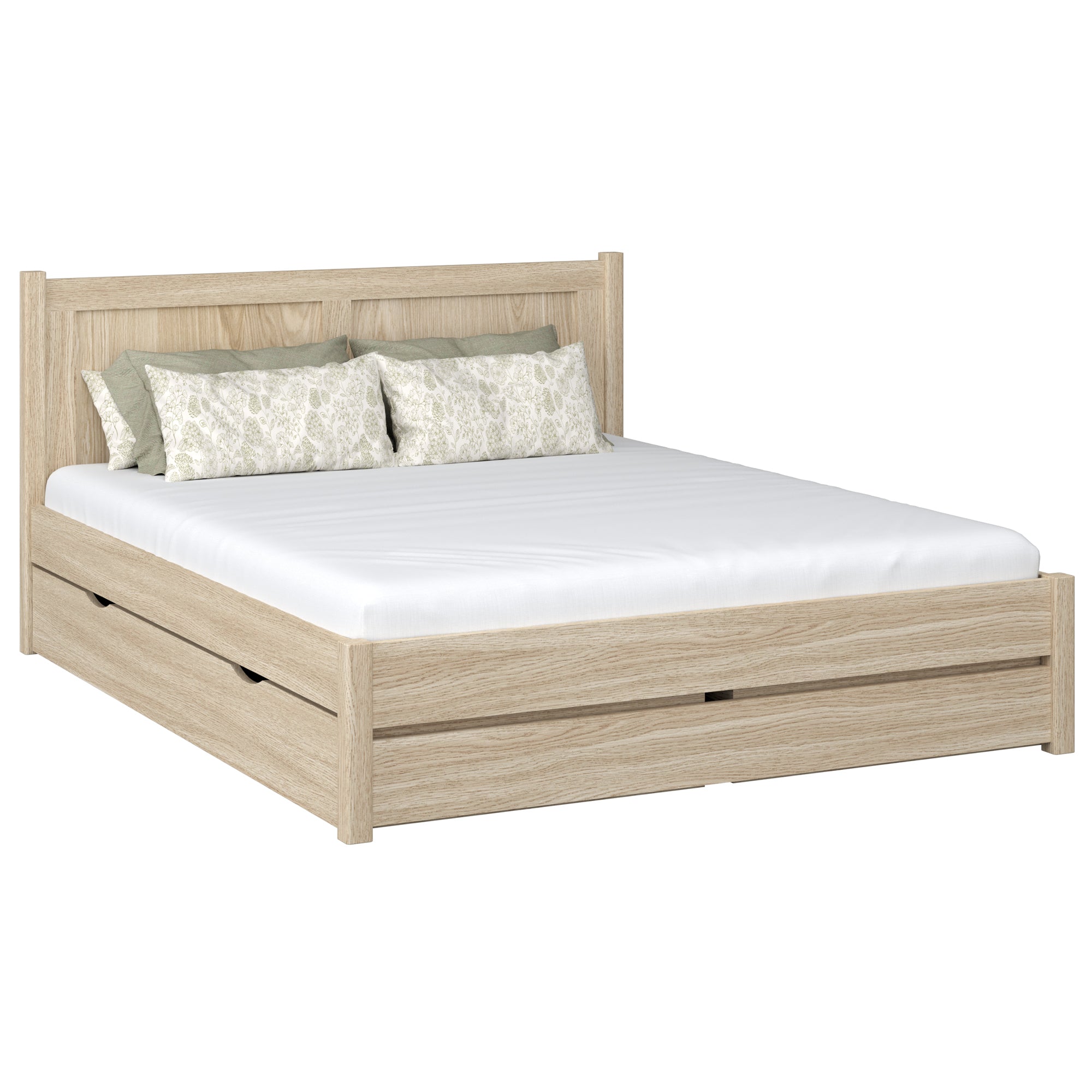 Tweepersoonsbed met lade eikenhouten gewit eiken – slaapkamer, bergruimte, scandi stijl