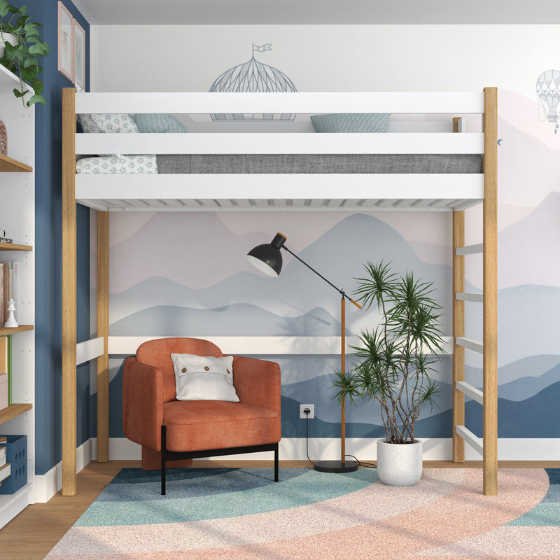 Lit mezzanine en bois blanc-chêne – chambre d'enfant, bois massif, style scandinave