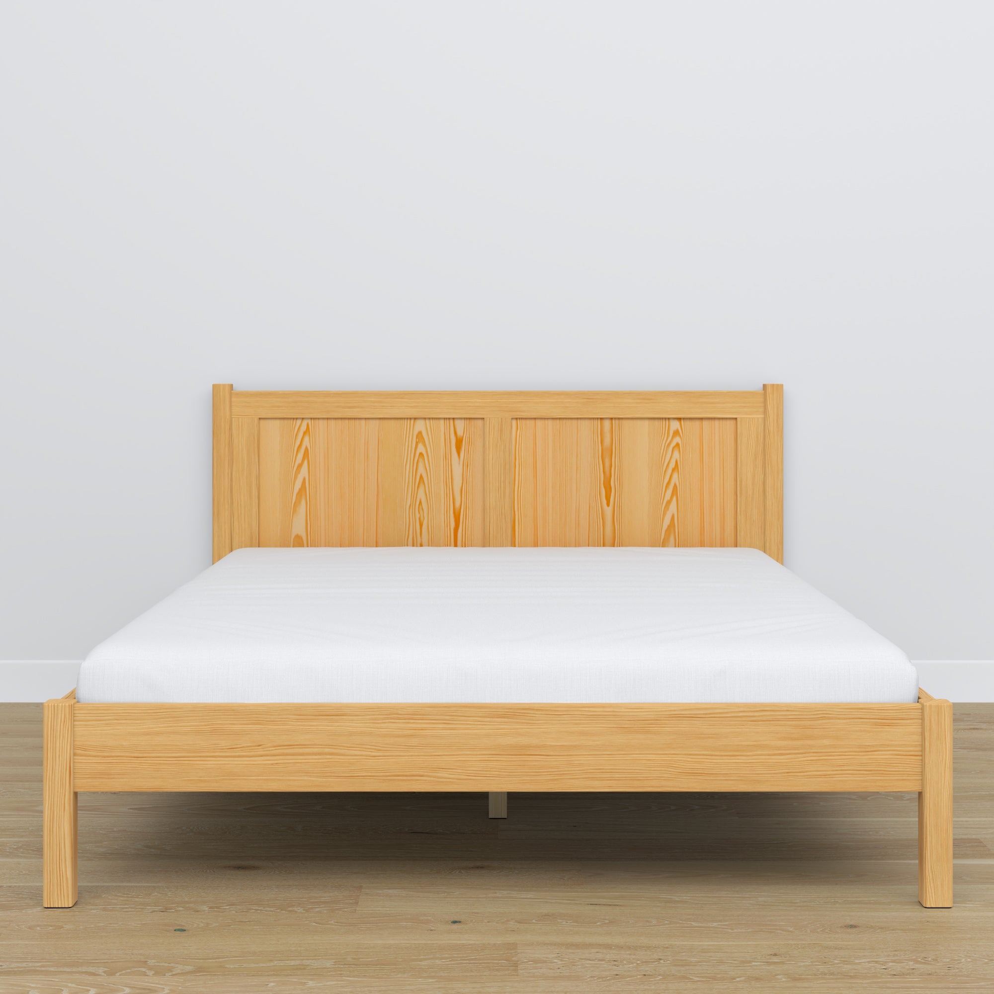 Tweepersoonsbed houten naturel grenen – zijaanzicht, verhoudingen en vorm, slaapkamer