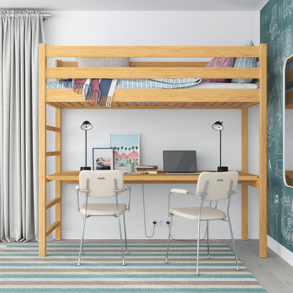 Lit mezzanine avec bureau en bois pin naturel – chambre d'enfant, scandinave Nizio