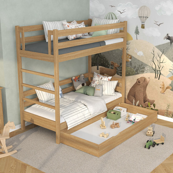 Lit superposé chêne naturel z tiroir – barrière i échelle en chêne, Nizio