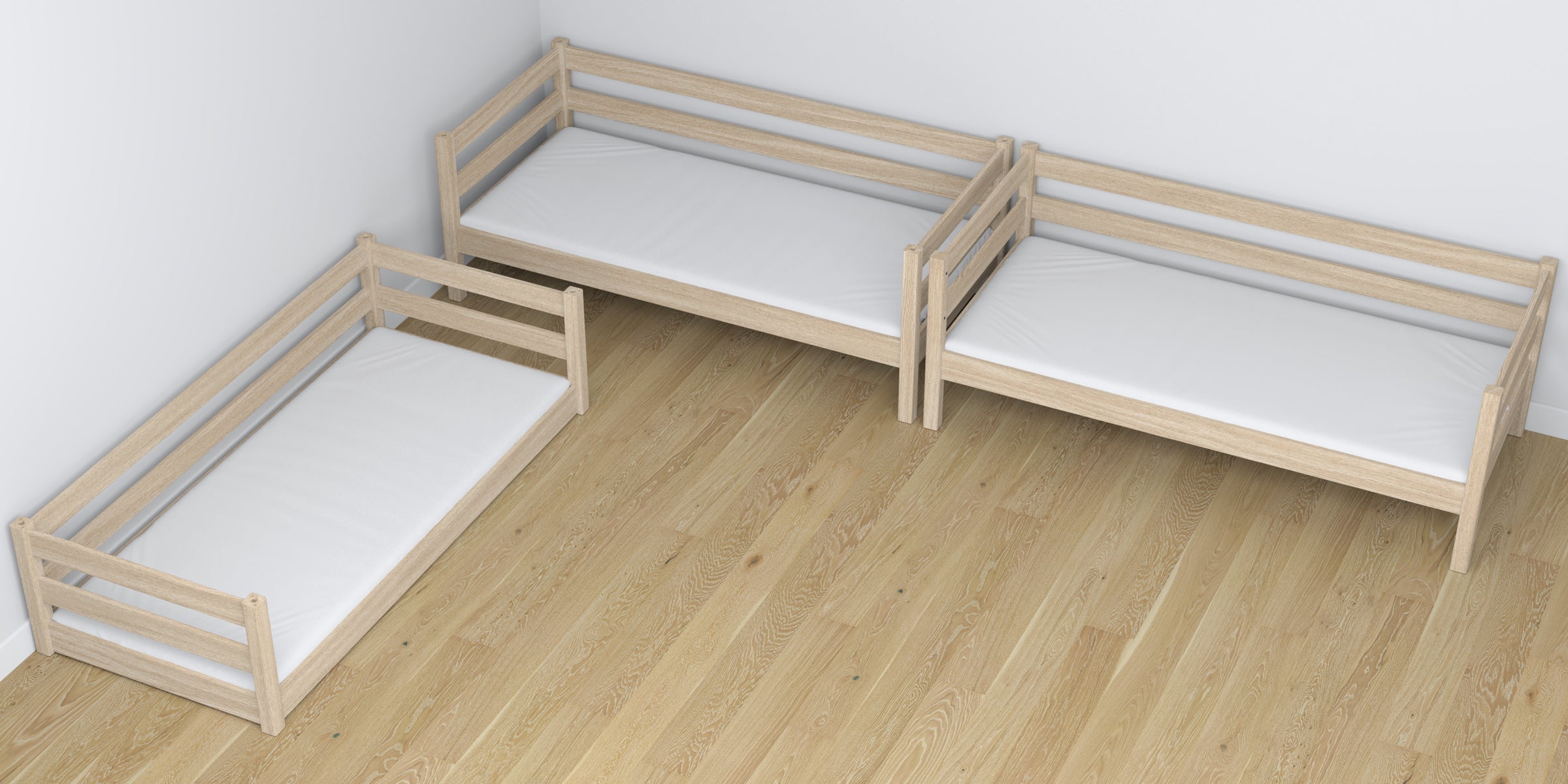 3-laags stapelbed houten gewit eiken – close-up van verbindingen en constructiedetails