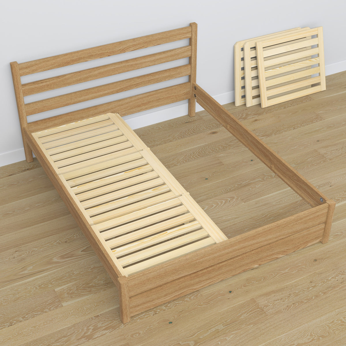 Tweepersoonsbed naturel eiken van eiken – afmetingen en schema, Nizio Home