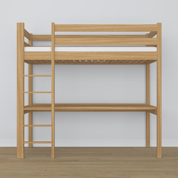 Lit mezzanine chêne naturel avec bureau – espace d'apprentissage sous la chambre, en chêne