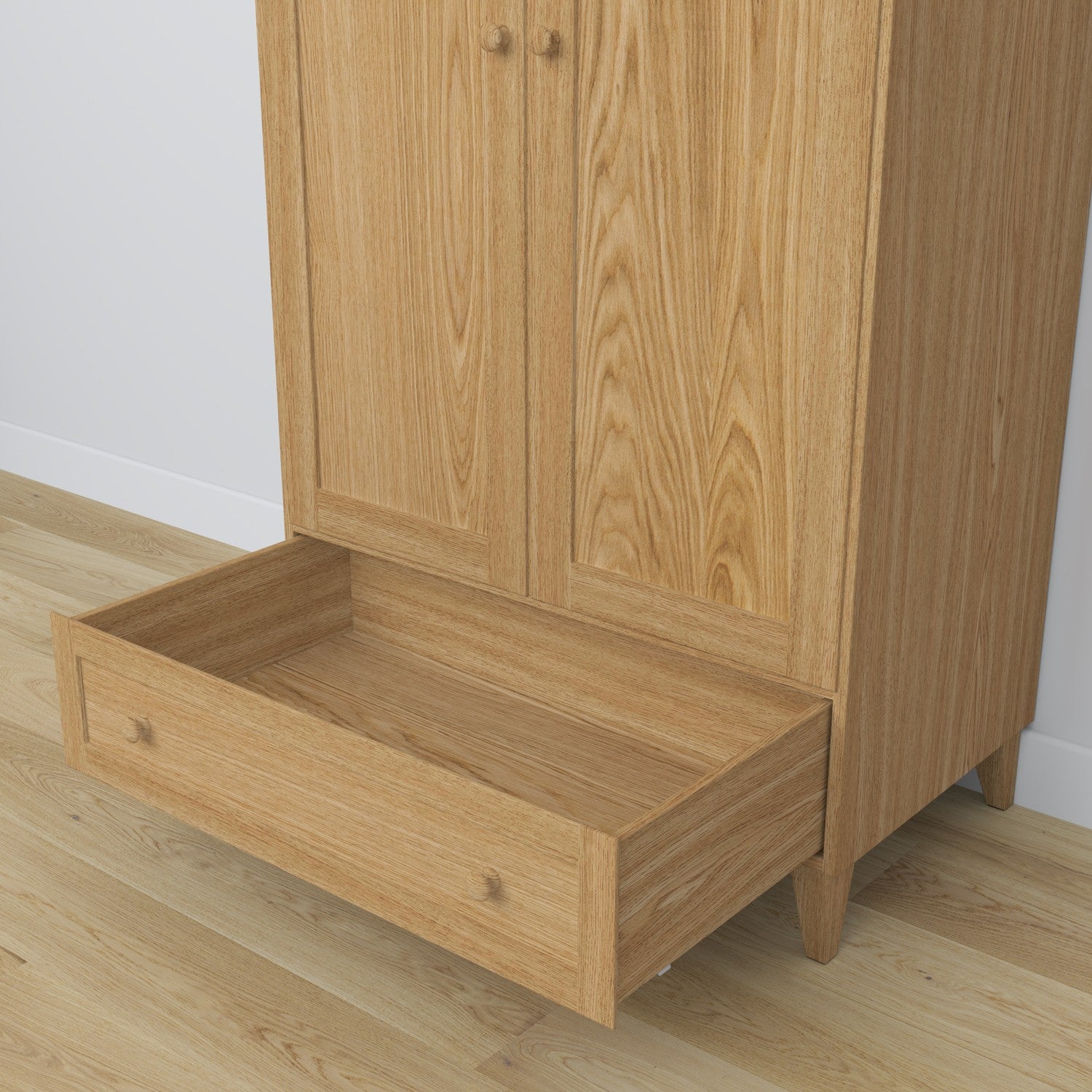 Kledingkast 2D1S naturel eiken – lade open, ruime opbergruimte, eikenhouten