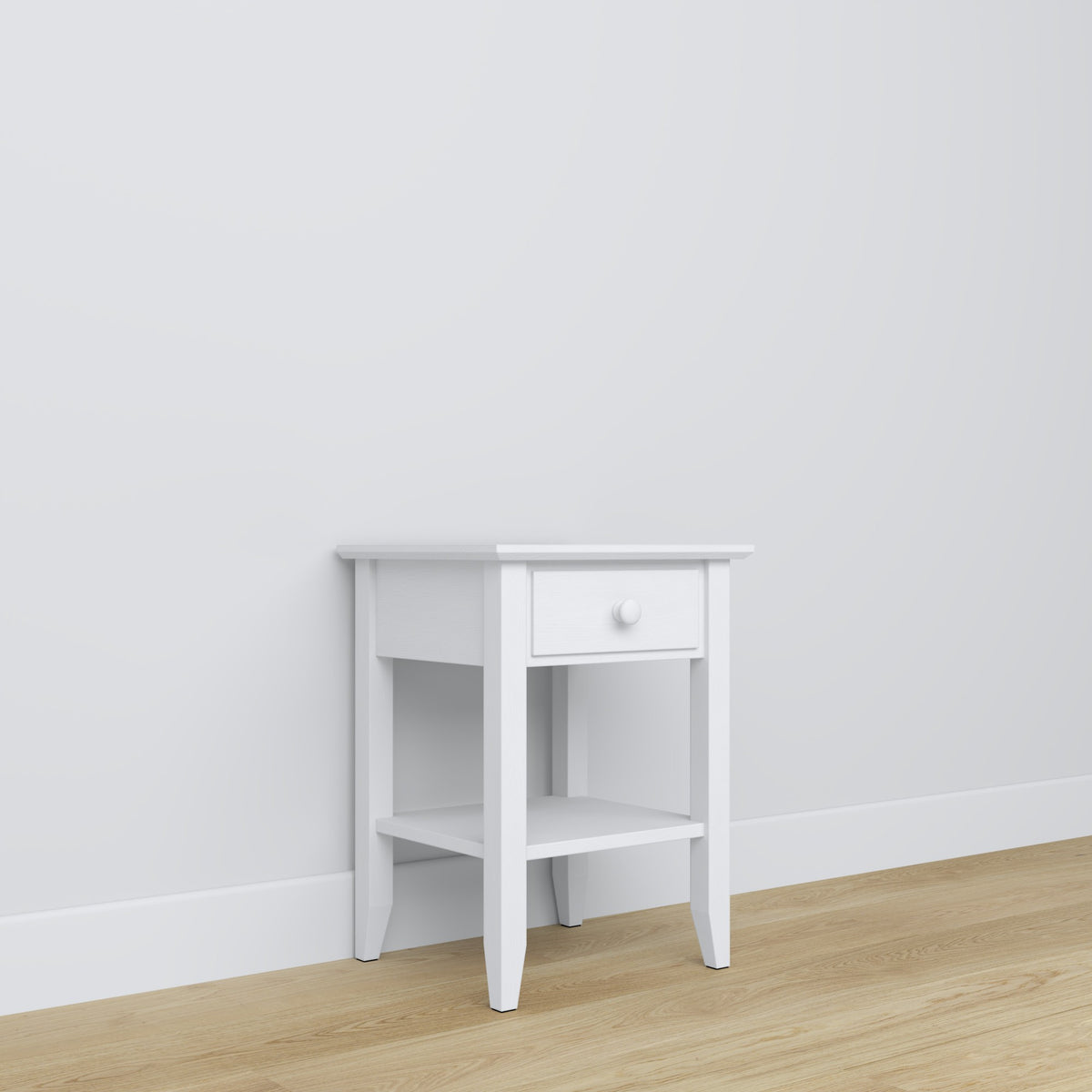 Nachtkastje N01 wit – houten, vooraanzicht, Nizio Home