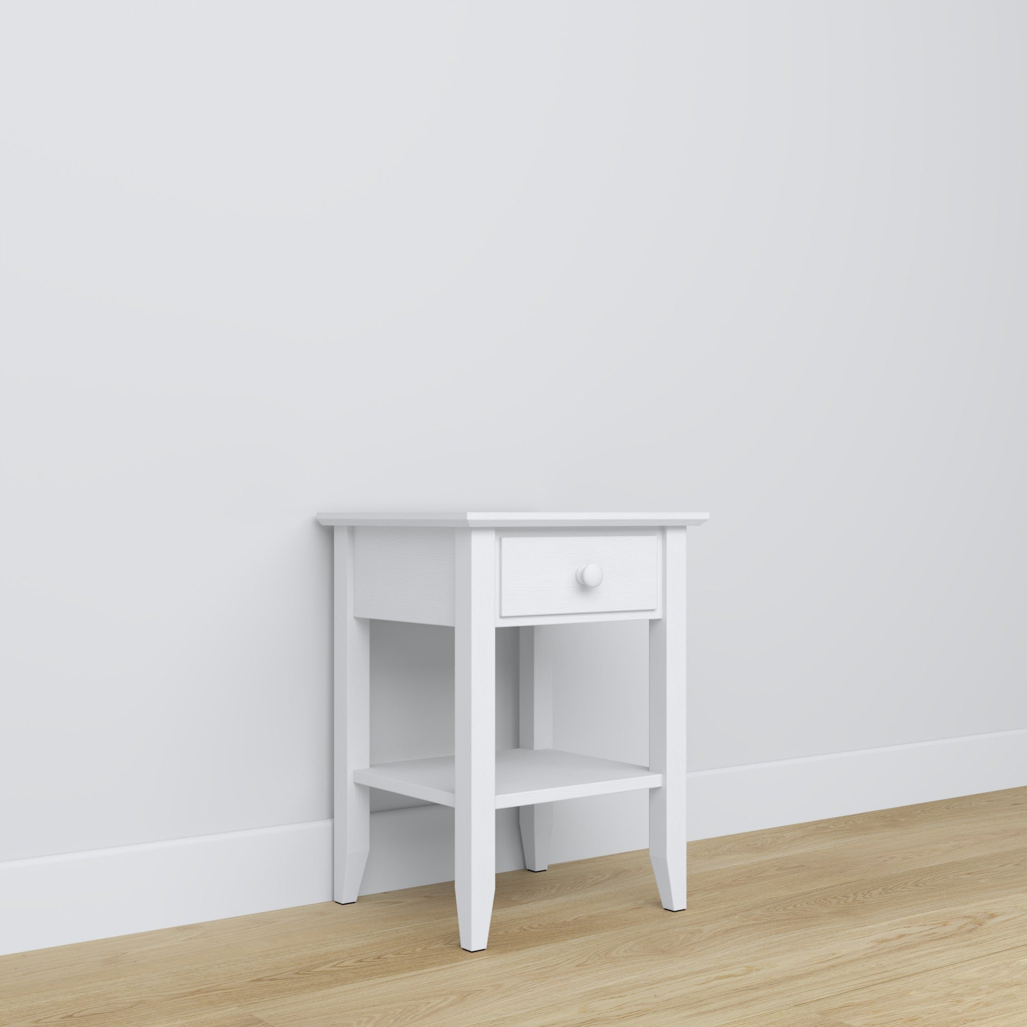 Nachtkastje N01 wit – houten, vooraanzicht, Nizio Home