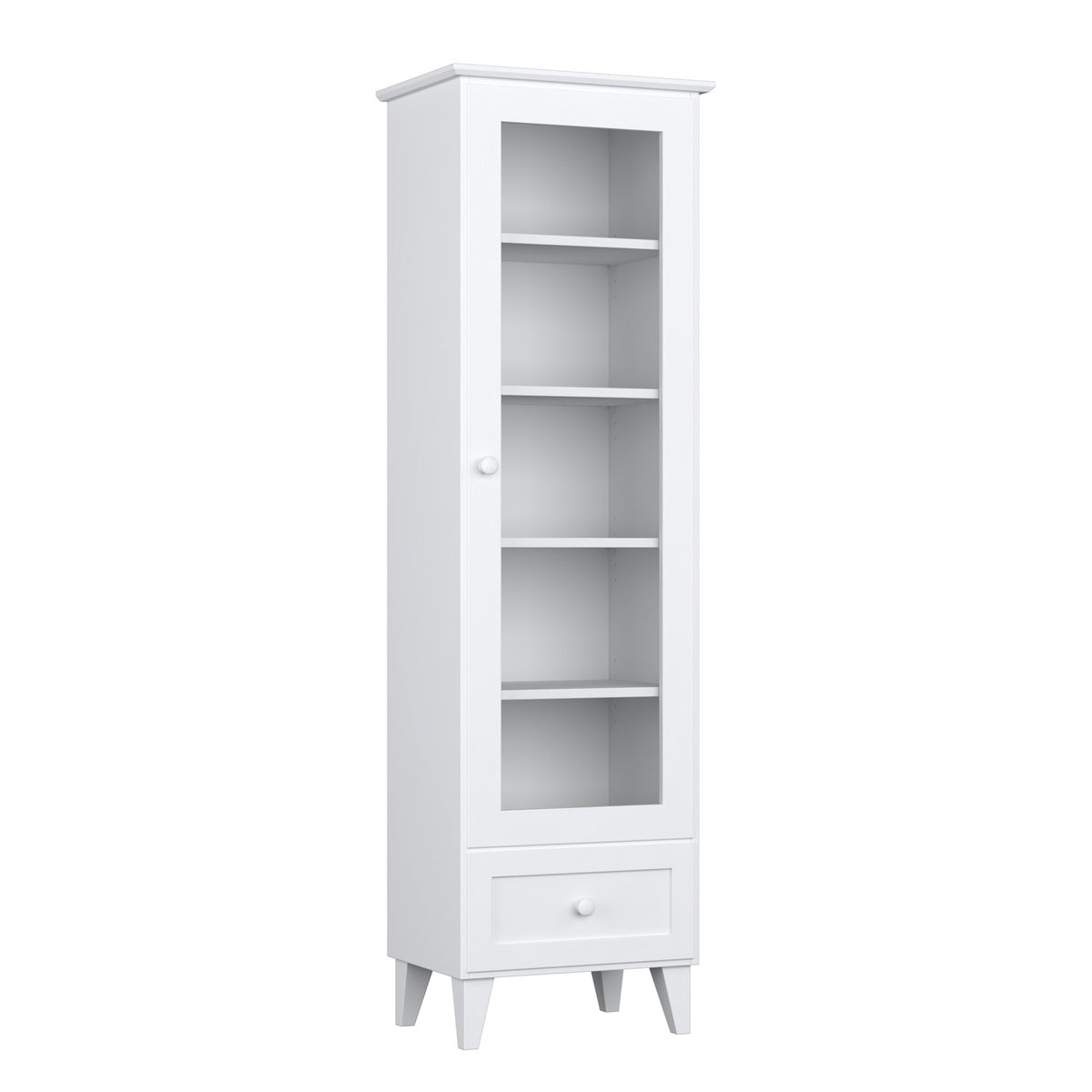 Display cabinet 1S 57 white made of wood – side view, depth and profile