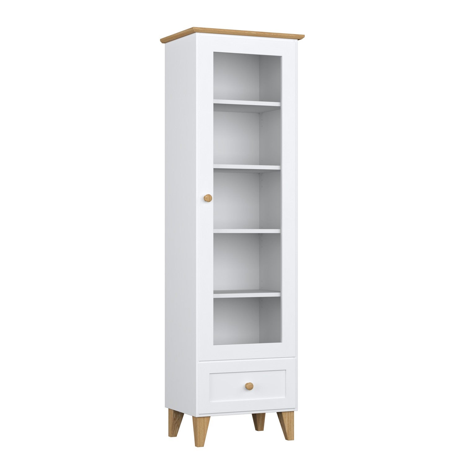 Wooden display cabinet 1S 57 Scandi white / natural oak