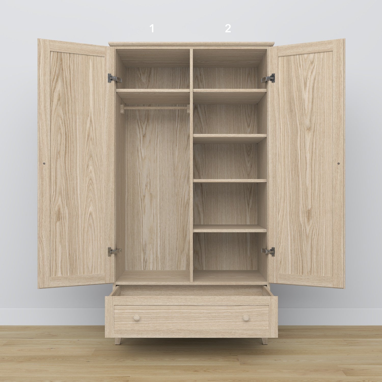 Oak wardrobe 2D1S Scandi oak bleached