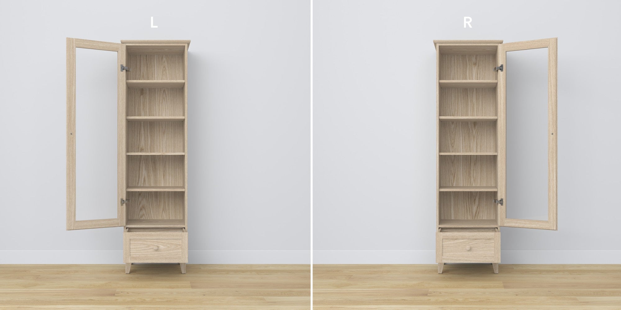 Vitrinekast 1S eiken gewit eiken in woonkamer – Scandinavische inrichting, Nizio