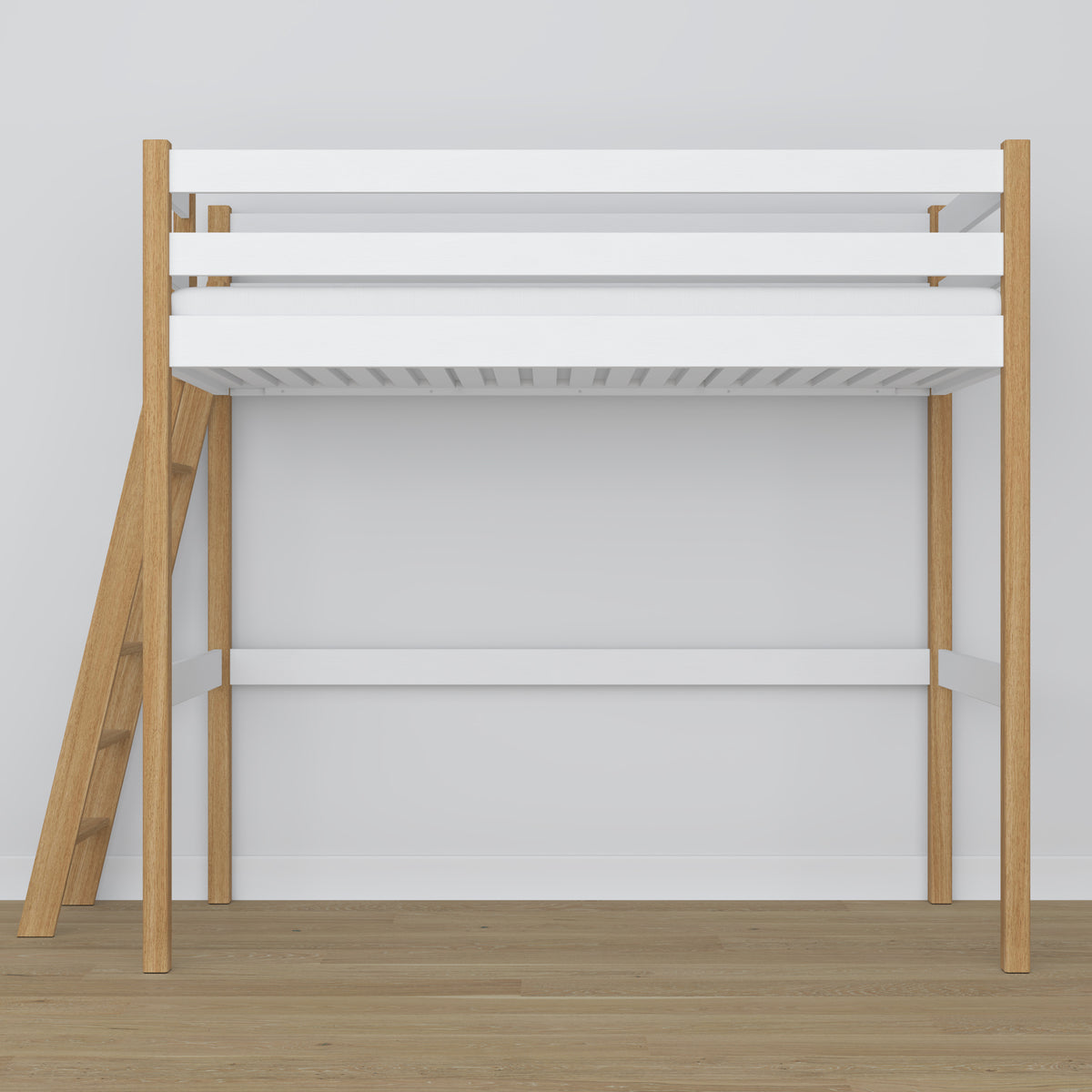 Hoogslaper wit-eiken – ladder en bedhek houten, Nizio Home