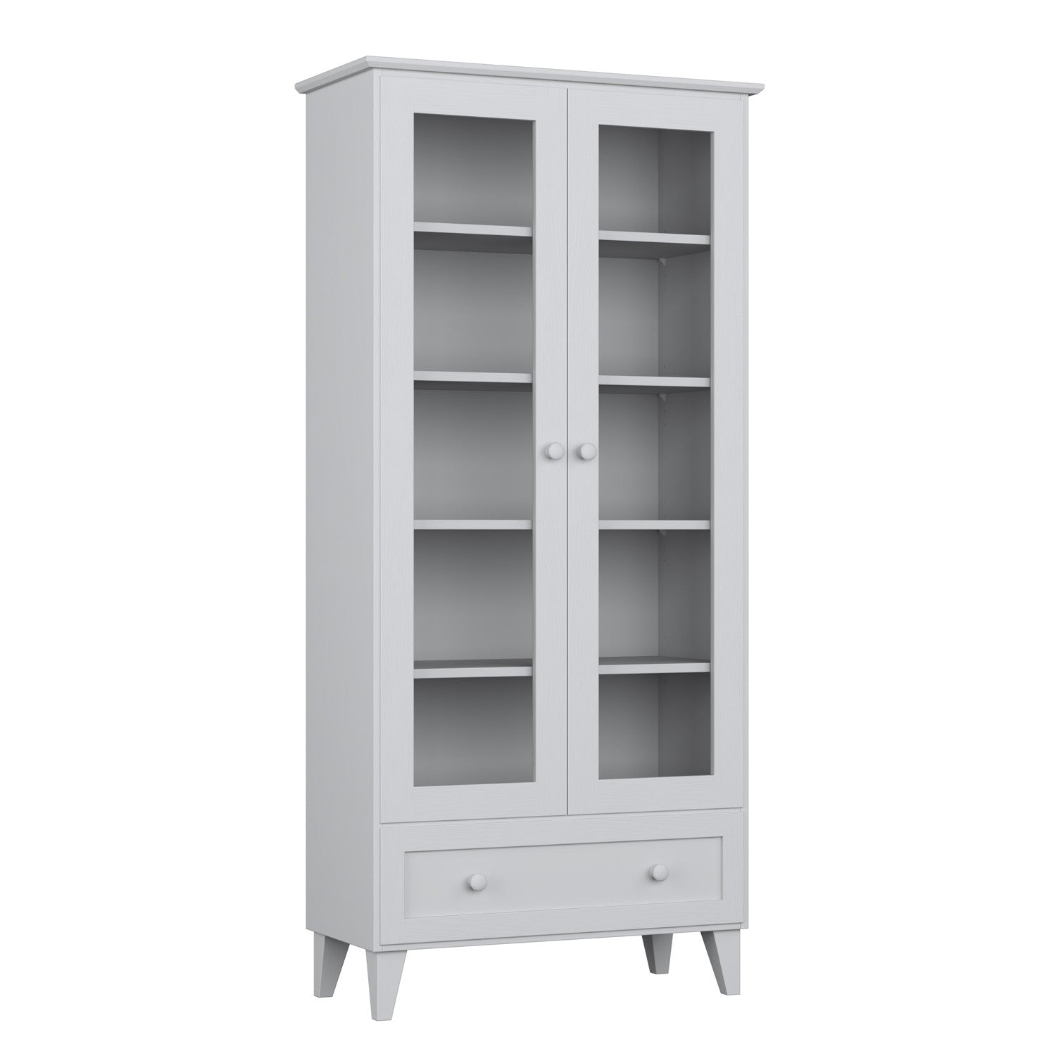 Vitrine 1S 90 gris en bois – vue de côté, profondeur i profil