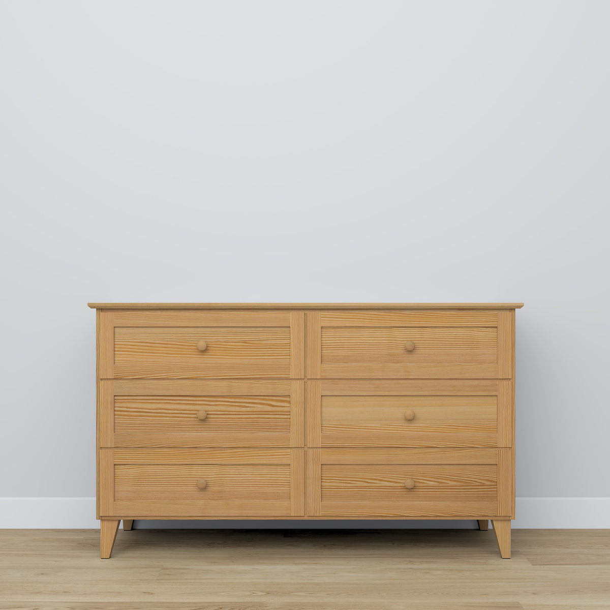 Chest of drawers 6S natural pine – handle and drawer front, close-up of pine finish