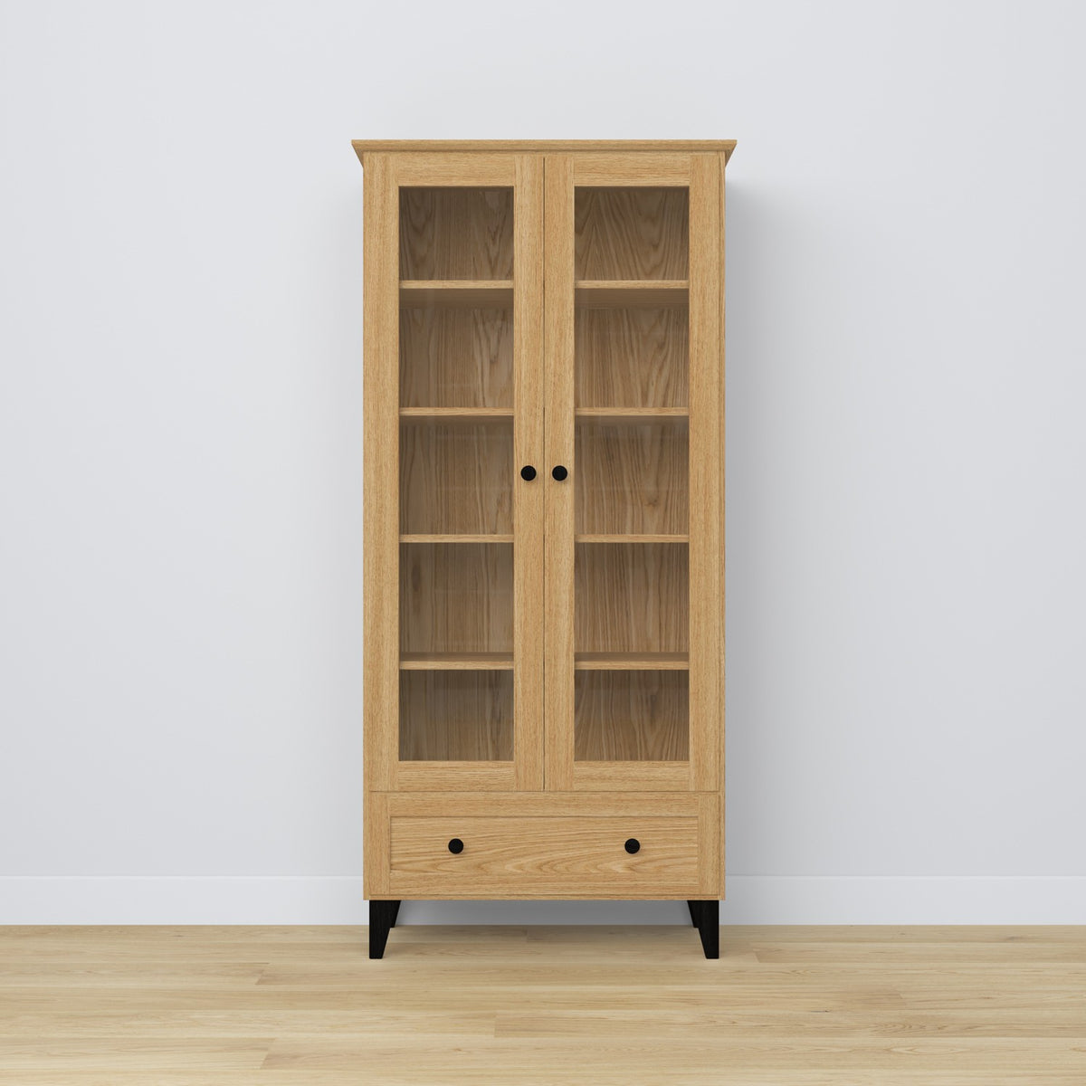 Vitrinekast met lade eiken naturel eiken met zwart 90 cm – woonkamer, Scandinavische stijl Nizio