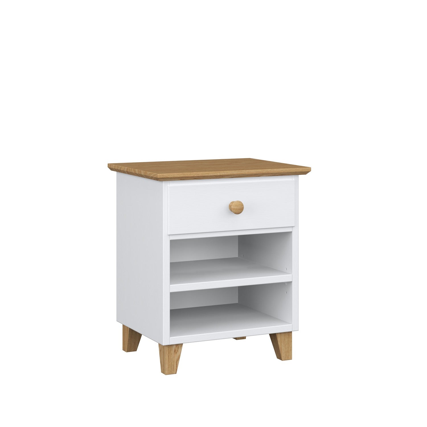 Table de chevet N02 en bois blanc avec chêne w chambre – décoration avec lampe de nuit
