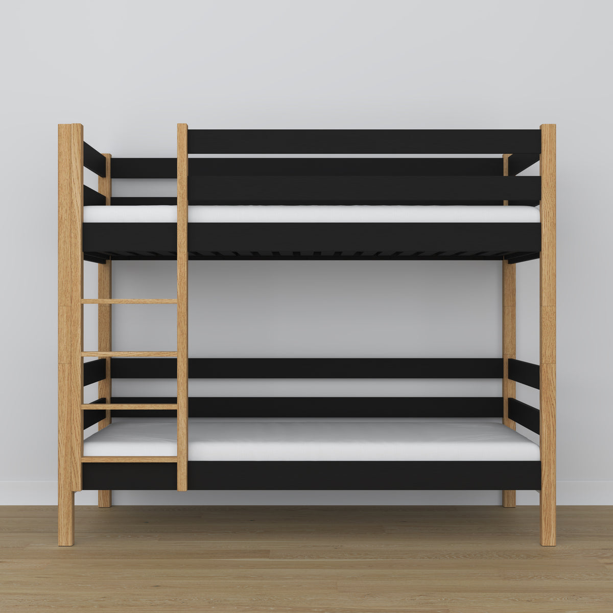Stapelbed zwart-eiken van hout – zijaanzicht, Nizio Home