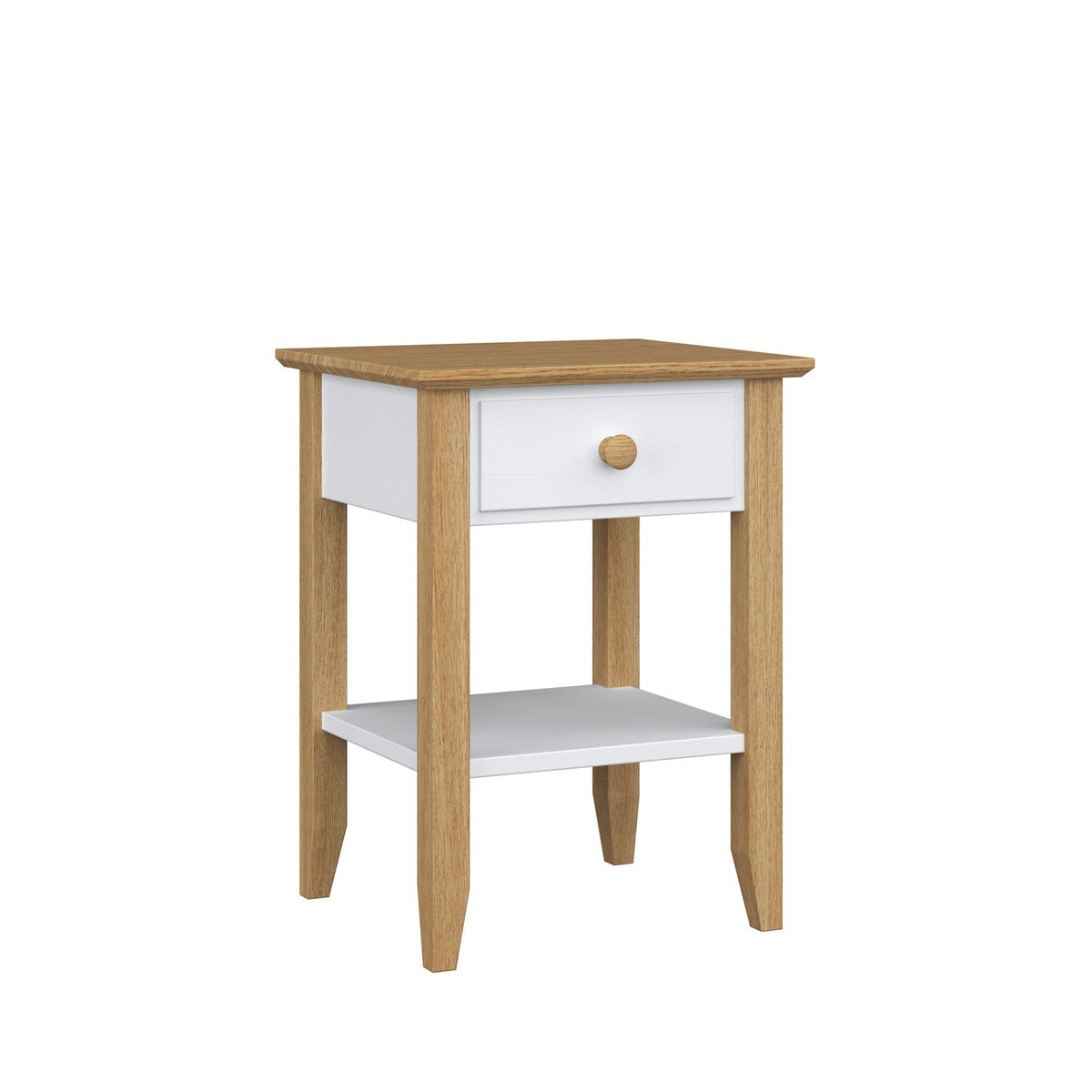 Table de chevet N01 blanc avec chêne – en bois, vue frontale, Nizio Home