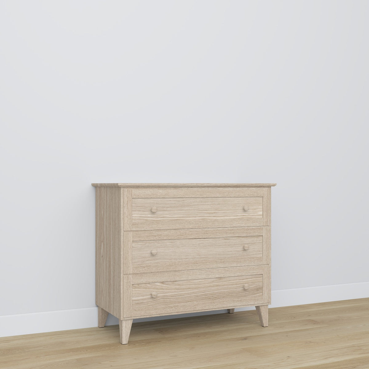 Chest of drawers 3S oak bleached oak – tabletop and details, high quality by Nizio Home