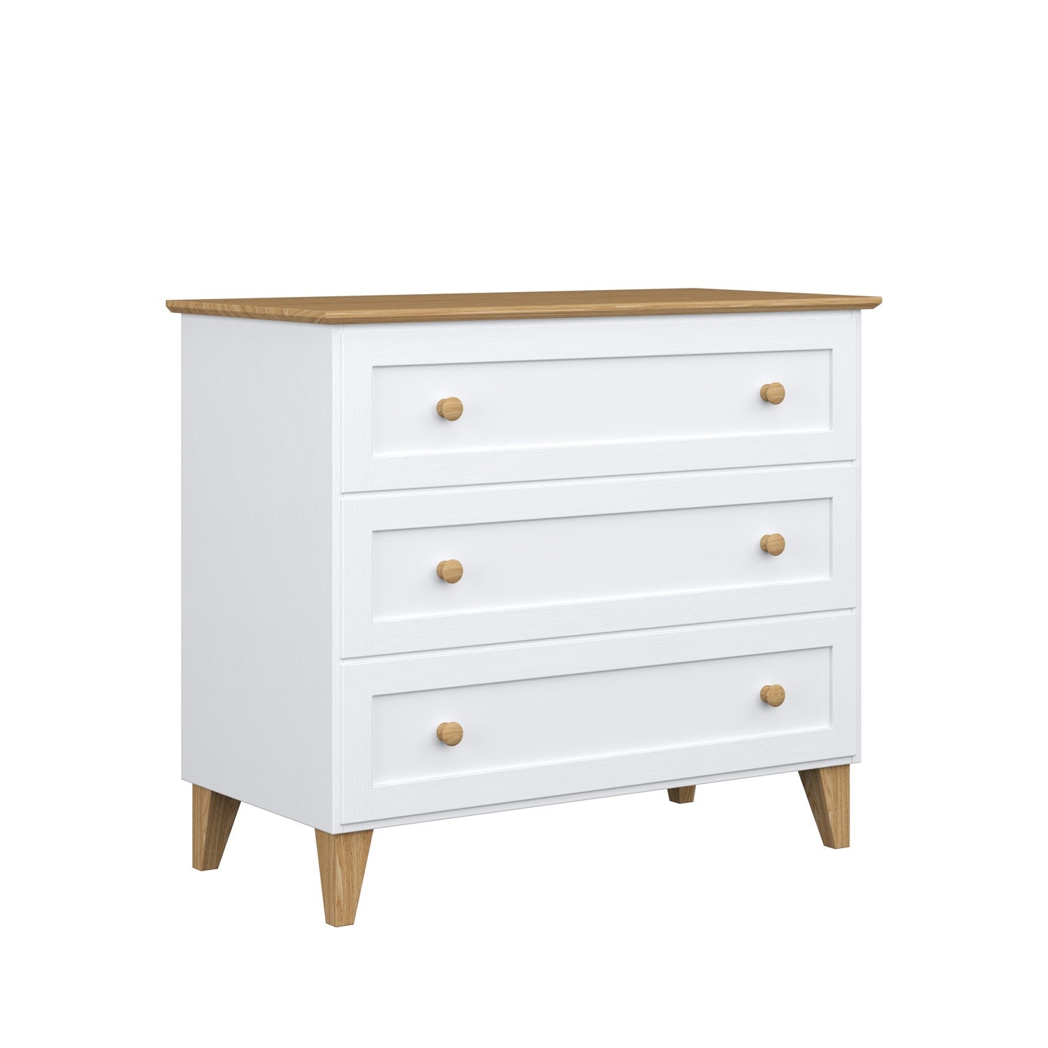 Chest of drawers 3S wooden white with oak 105 cm in bedroom – Scandinavian arrangement