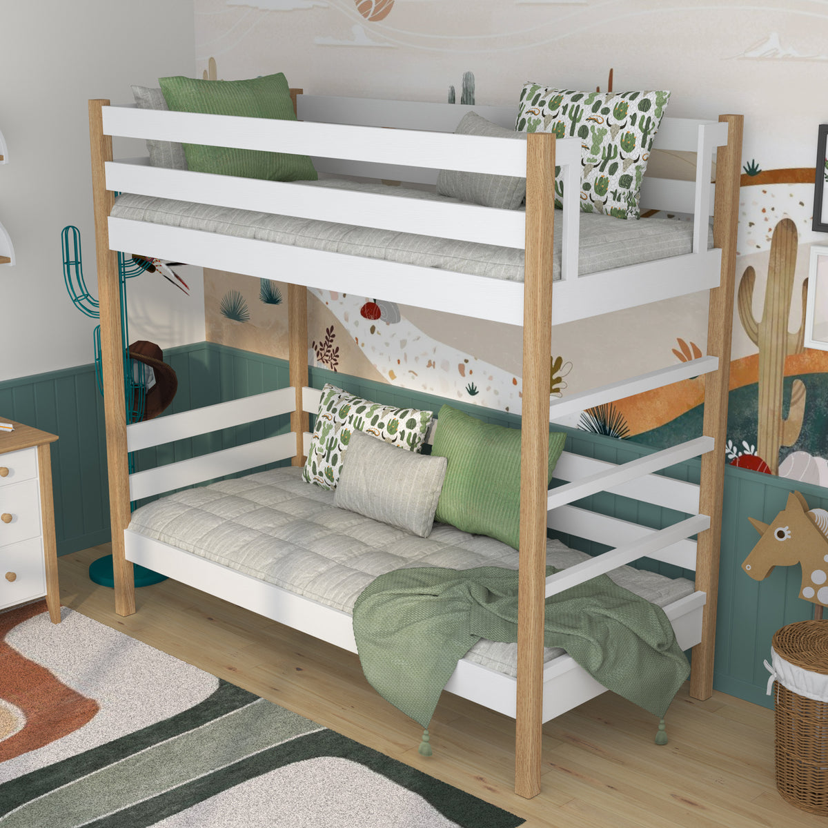 Stapelbed wit-eiken van hout – afmetingen en schema, Nizio