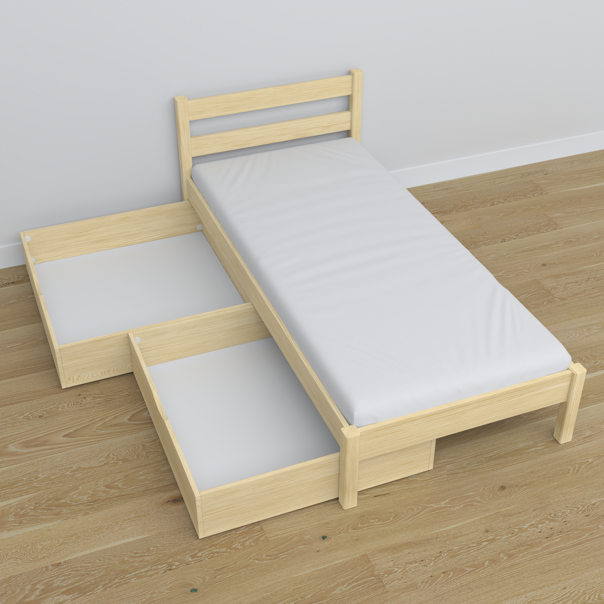Wooden bed with drawer clear pine – dimensions and diagram, Nizio Home