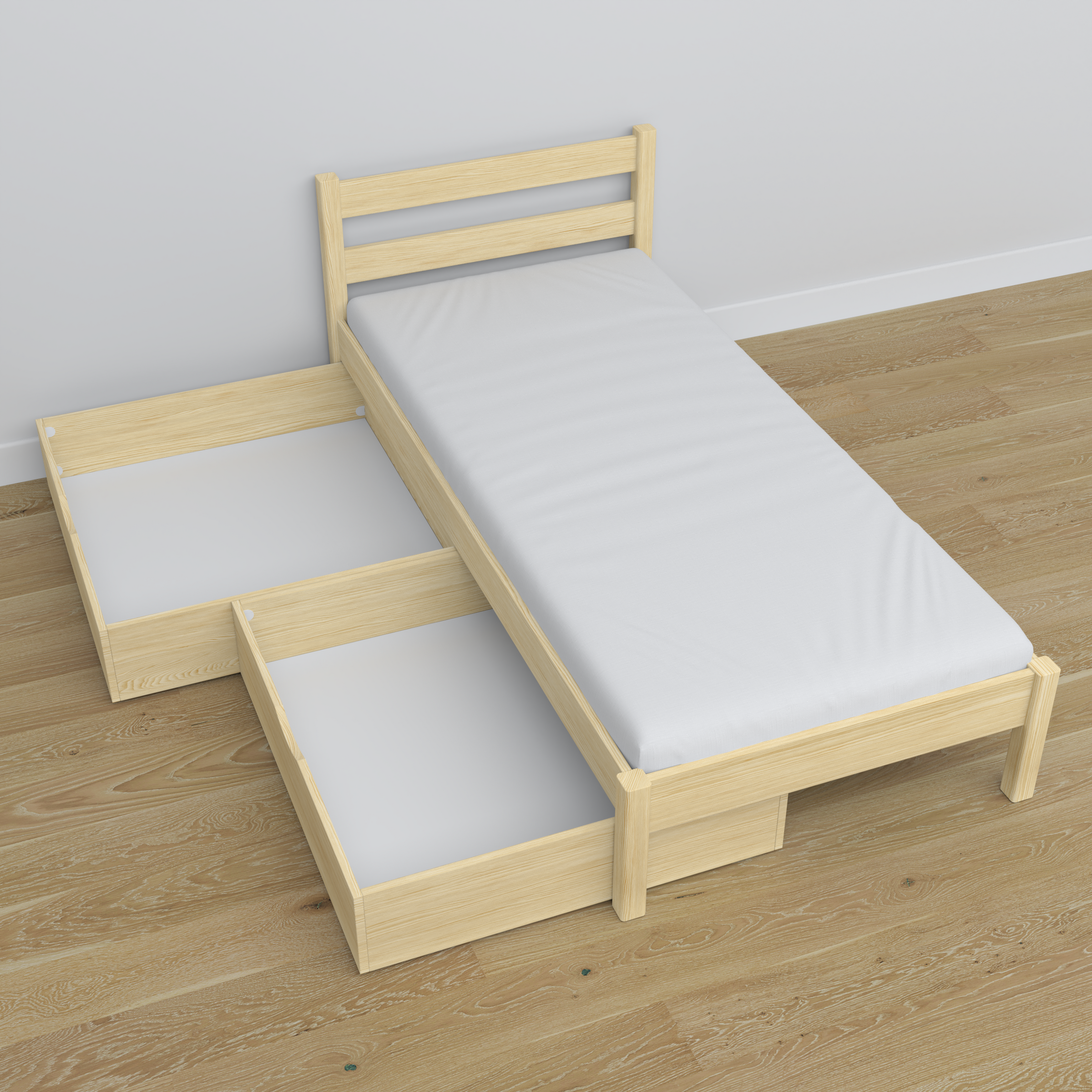 Wooden bed with drawer clear pine – dimensions and diagram, Nizio Home