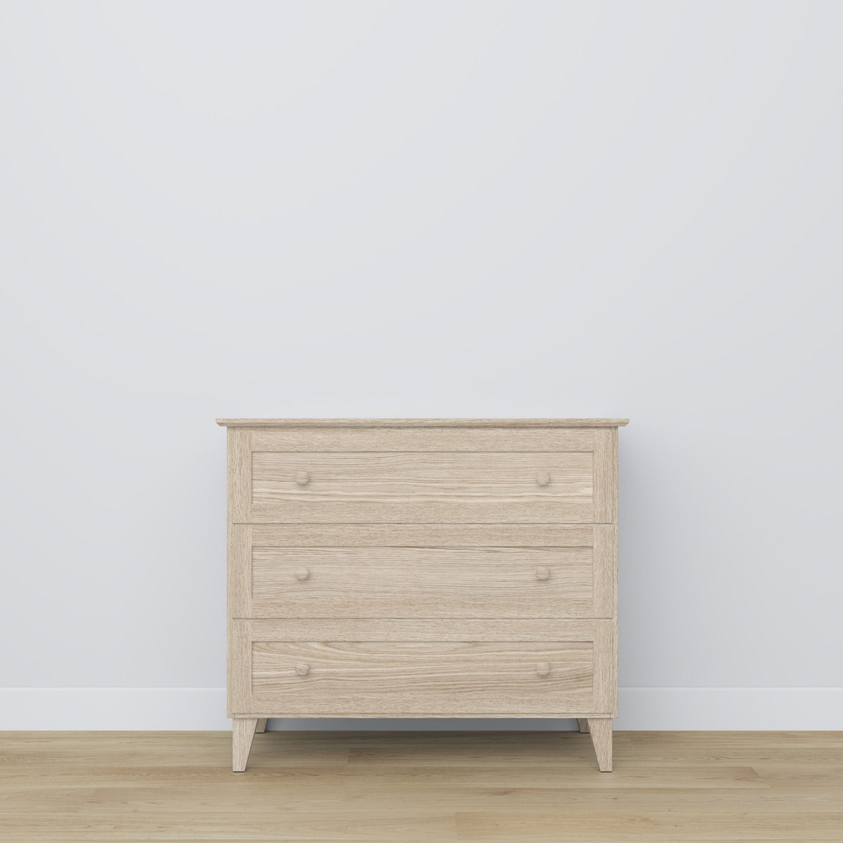 Chest of drawers 3S bleached oak – handle and drawer front, close-up of oak finish