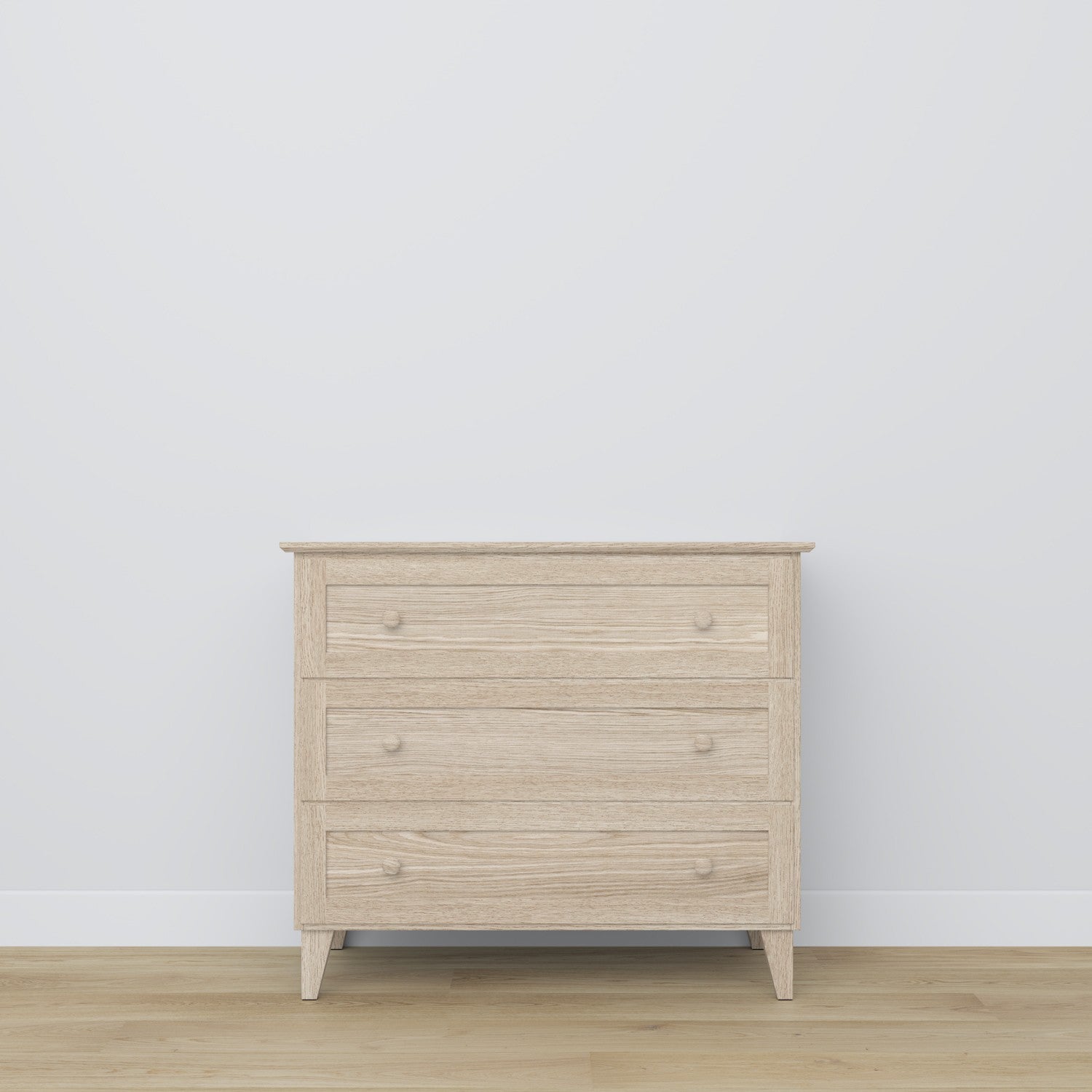 Chest of drawers 3S bleached oak – handle and drawer front, close-up of oak finish