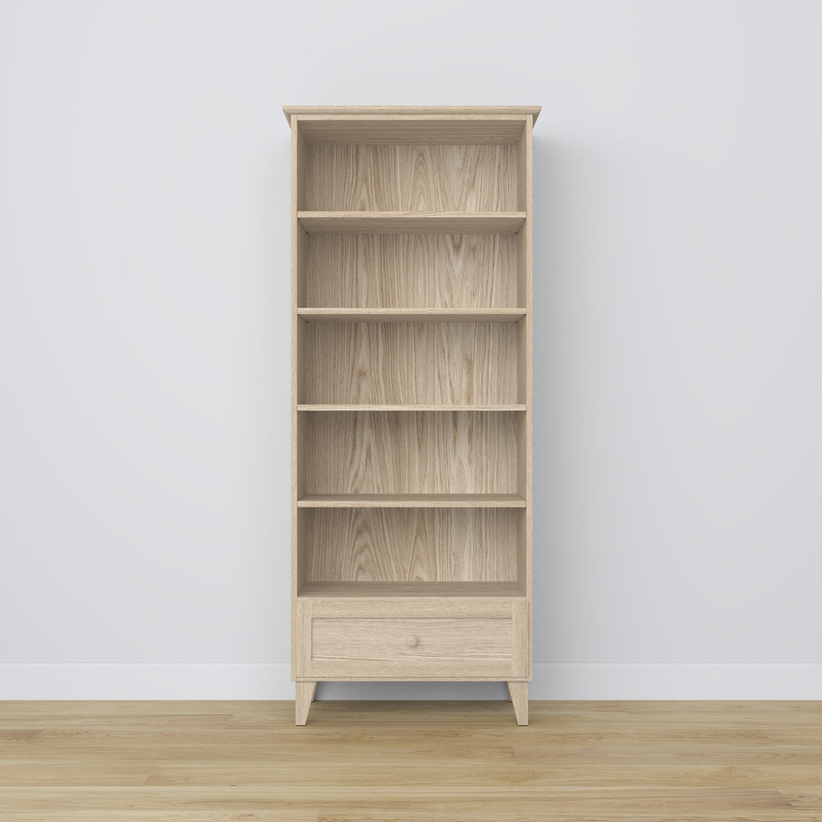 Boekenkast met lade eiken gewit eiken 80 cm – woonkamer en werkkamer, Scandinavische stijl