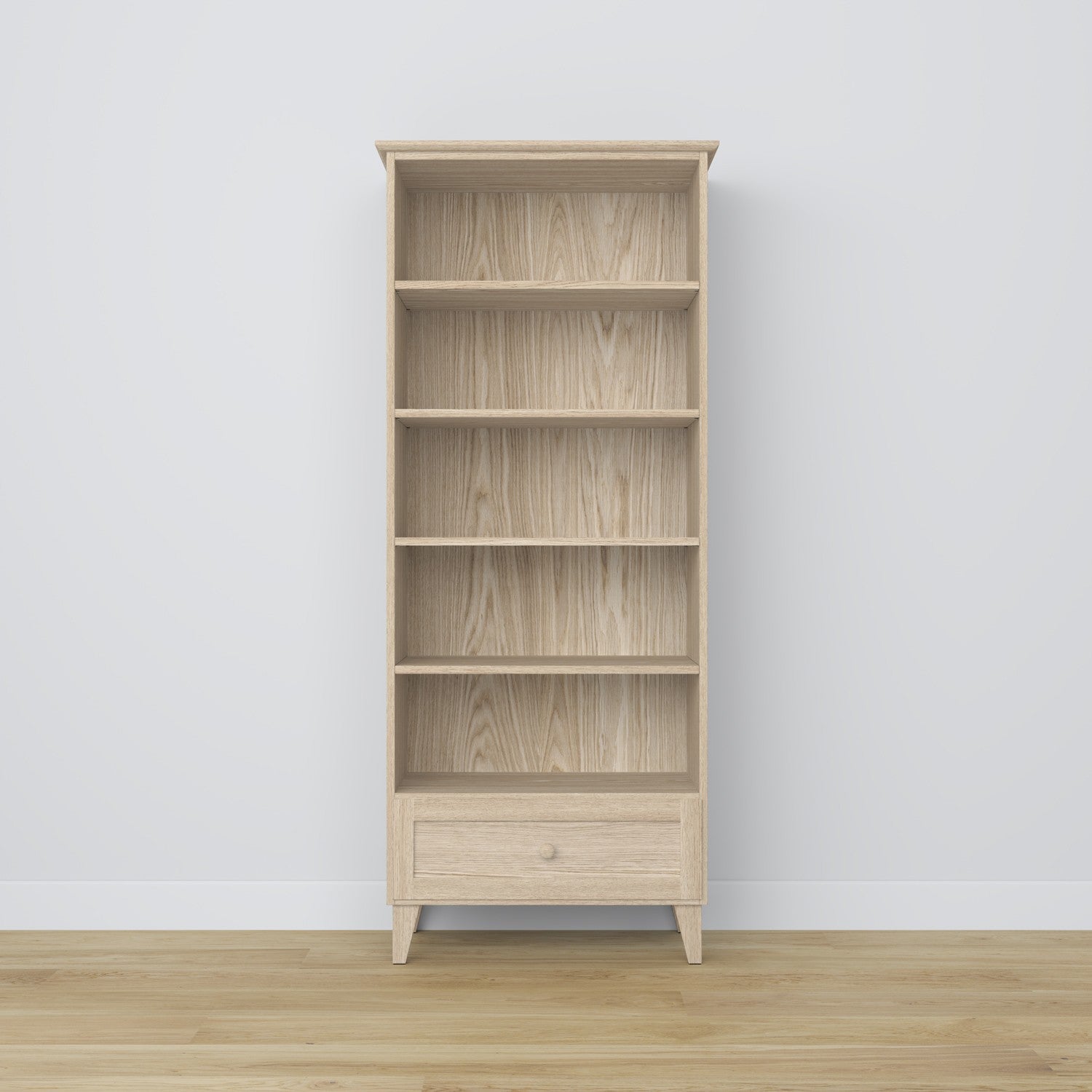 Boekenkast met lade eiken gewit eiken 80 cm – woonkamer en werkkamer, Scandinavische stijl