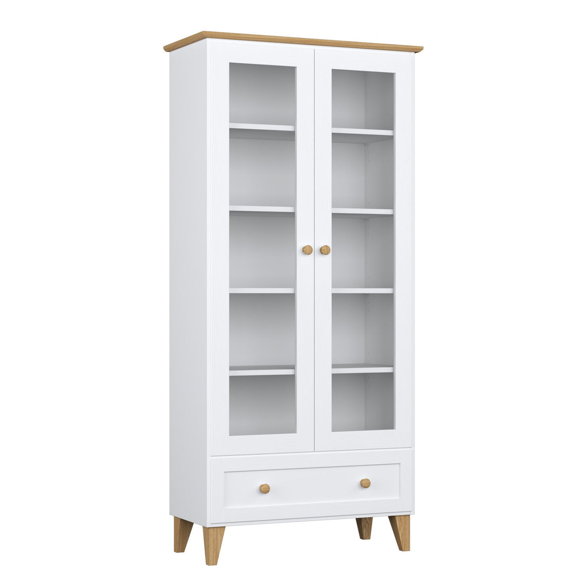 Vitrine 1S en bois blanc avec chêne dans le salon – décoration scandinave, Nizio
