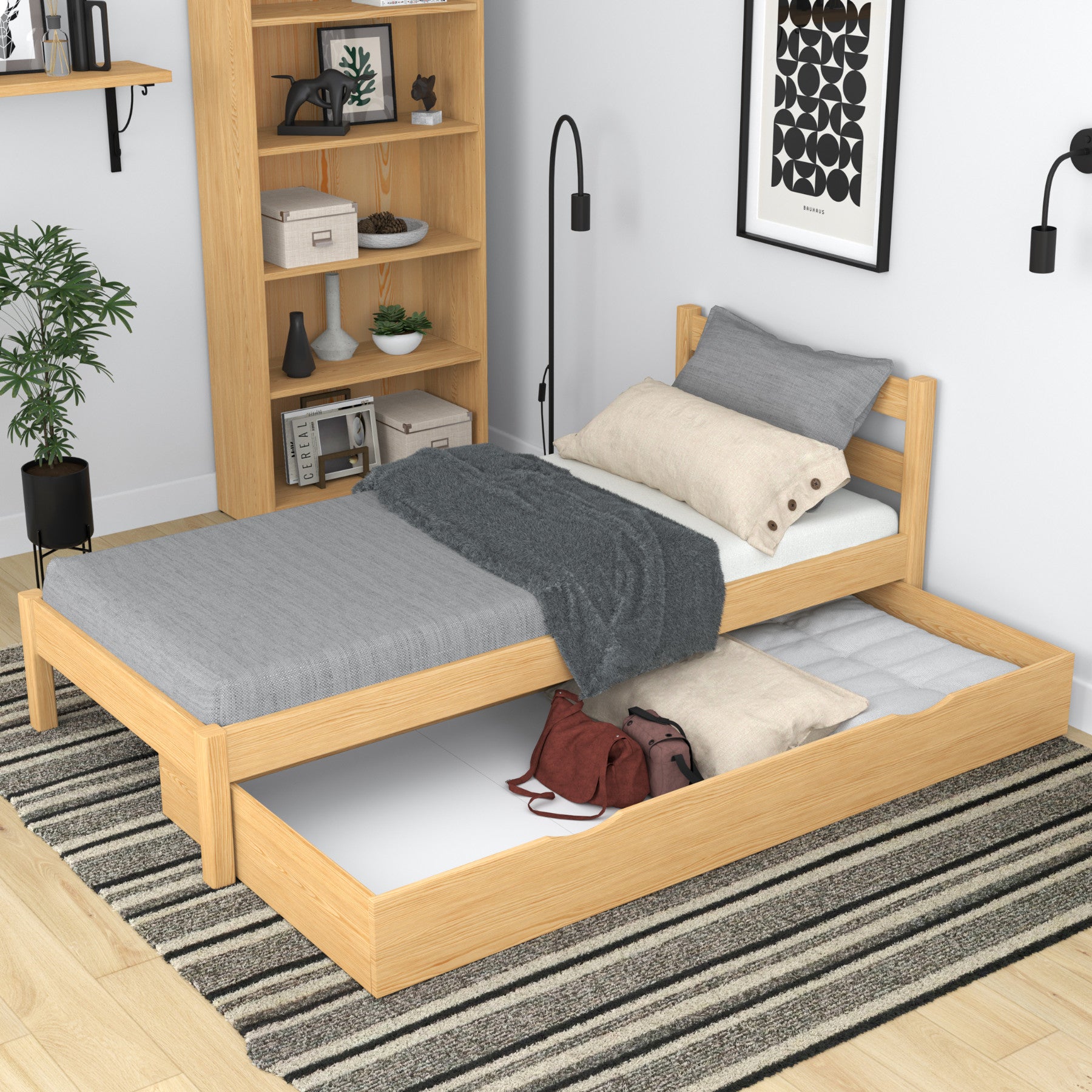 Lit pin naturel z tiroir – rangement spacieux, en bois, pour enfants Nizio