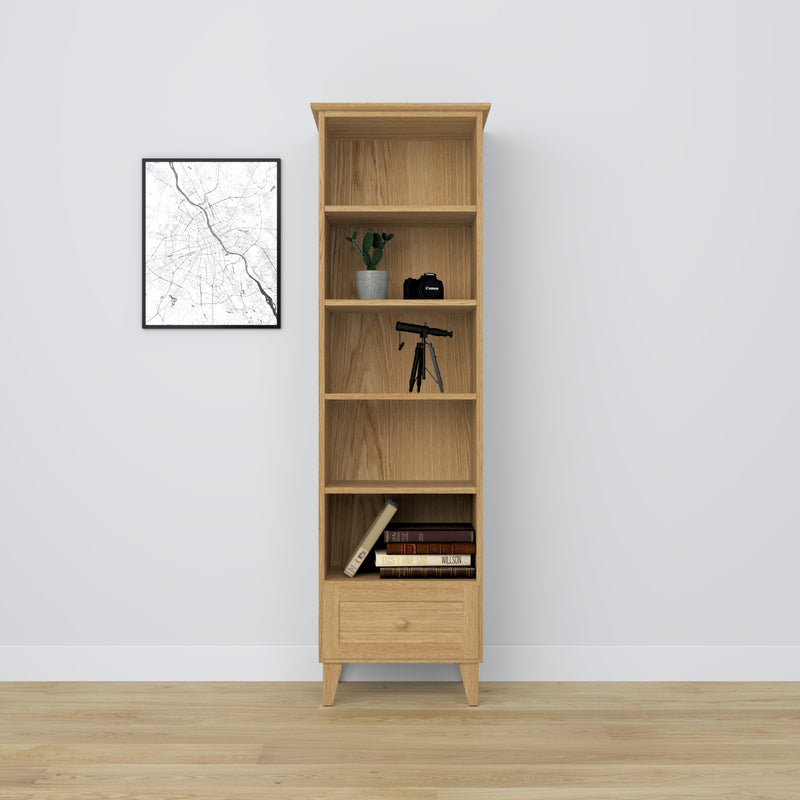 Étagère z tiroir en chêne chêne naturel 57 cm – salon i bureau, style scandinave