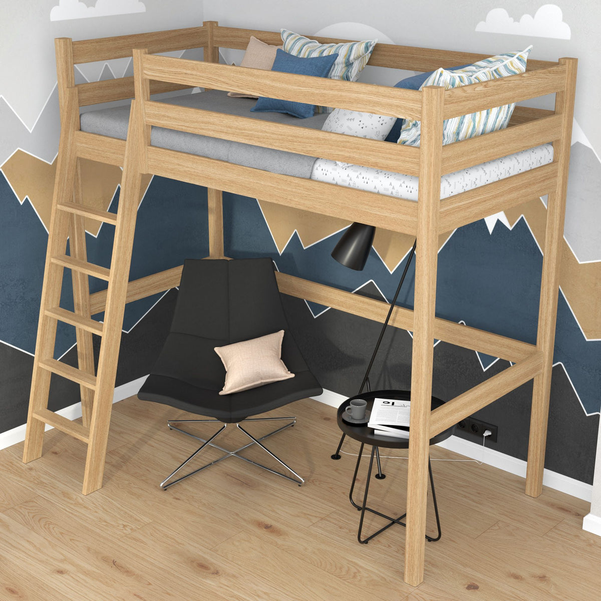 Hoogslaper naturel eiken in kinderkamer – scandi inrichting, eiken