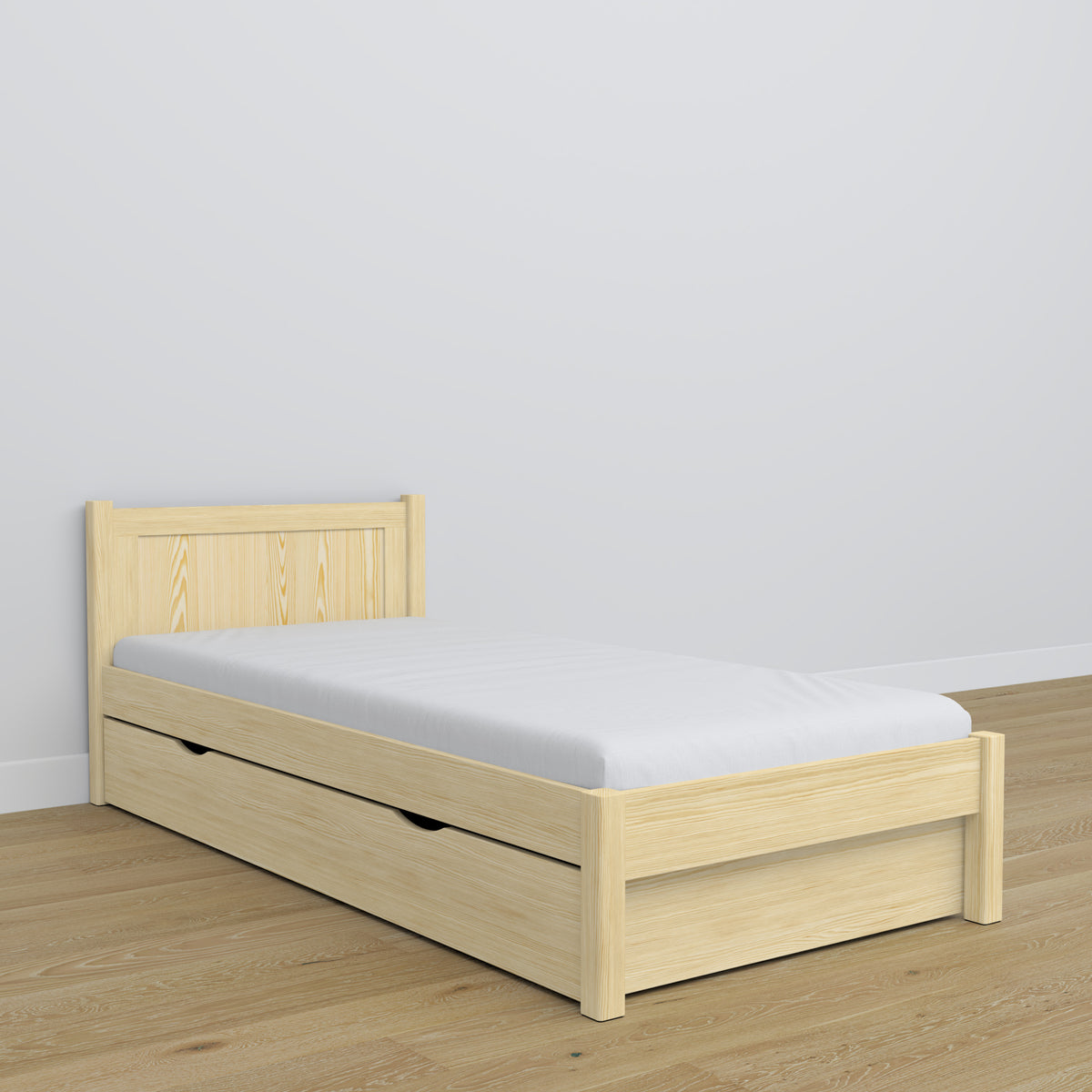 Lit avec tiroir en bois pin incolore – chambre d'enfant, décoration scandinave