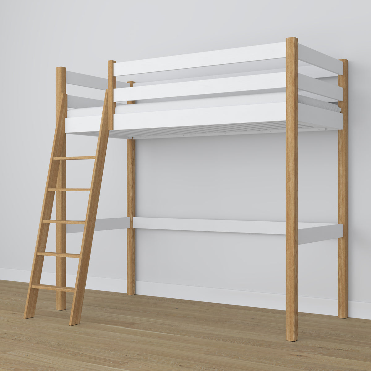 Hoogslaperbed wit-eiken van hout – afmetingen en schema, Nizio
