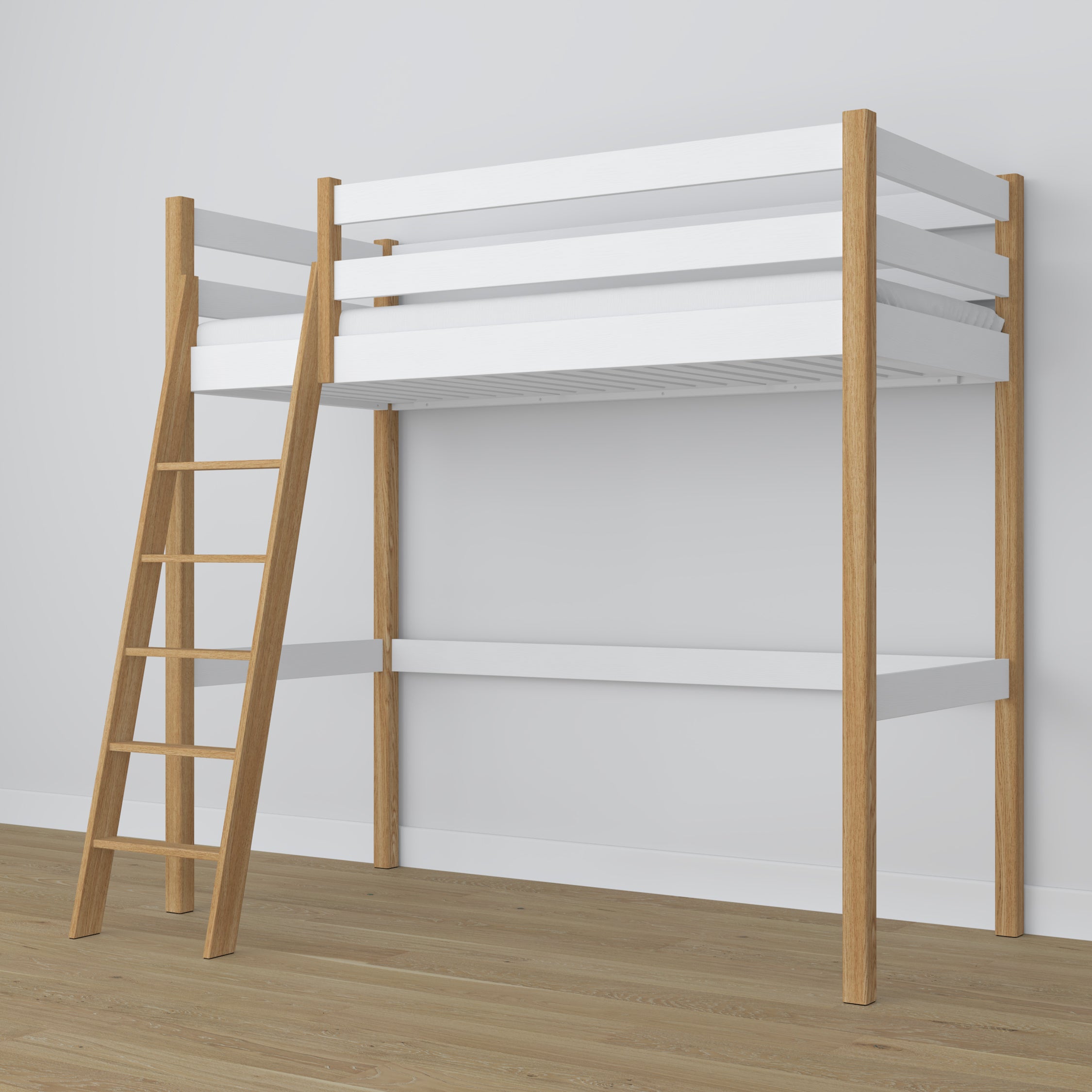 Hoogslaperbed wit-eiken van hout – afmetingen en schema, Nizio