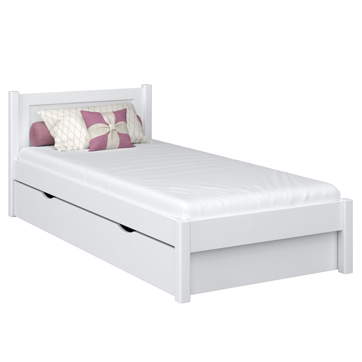 Eenpersoonsbed met lade N02 van hout in kleur op bestelling RAL/NCS – massief hout, Nizio