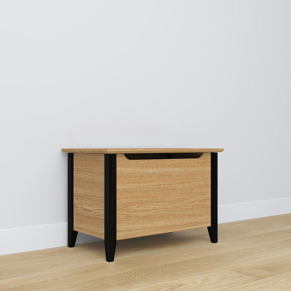 Chest oak natural oak with black – open lid, spacious storage interior