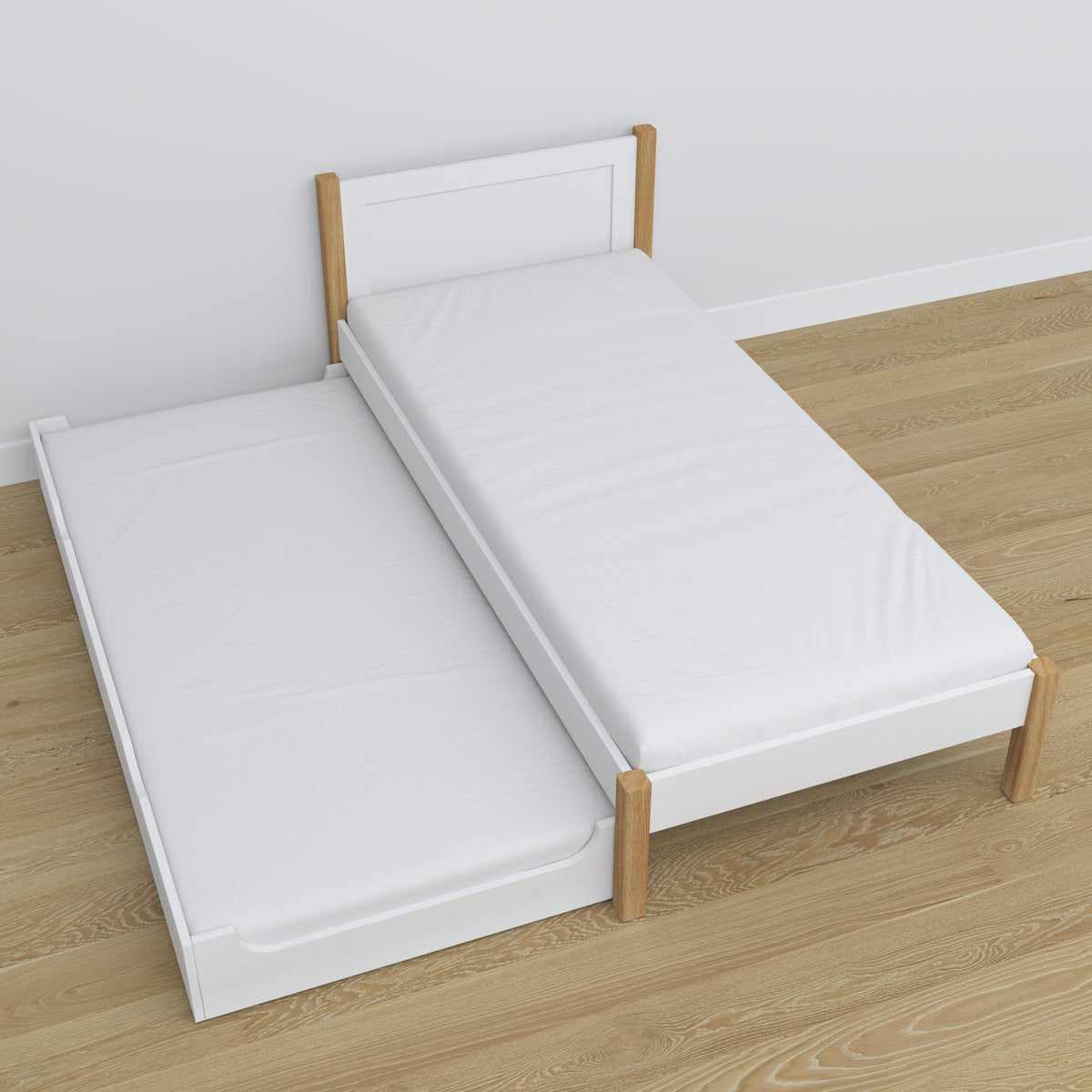 Bed met lade voor matras wit-eiken van hout – afmetingen, Nizio