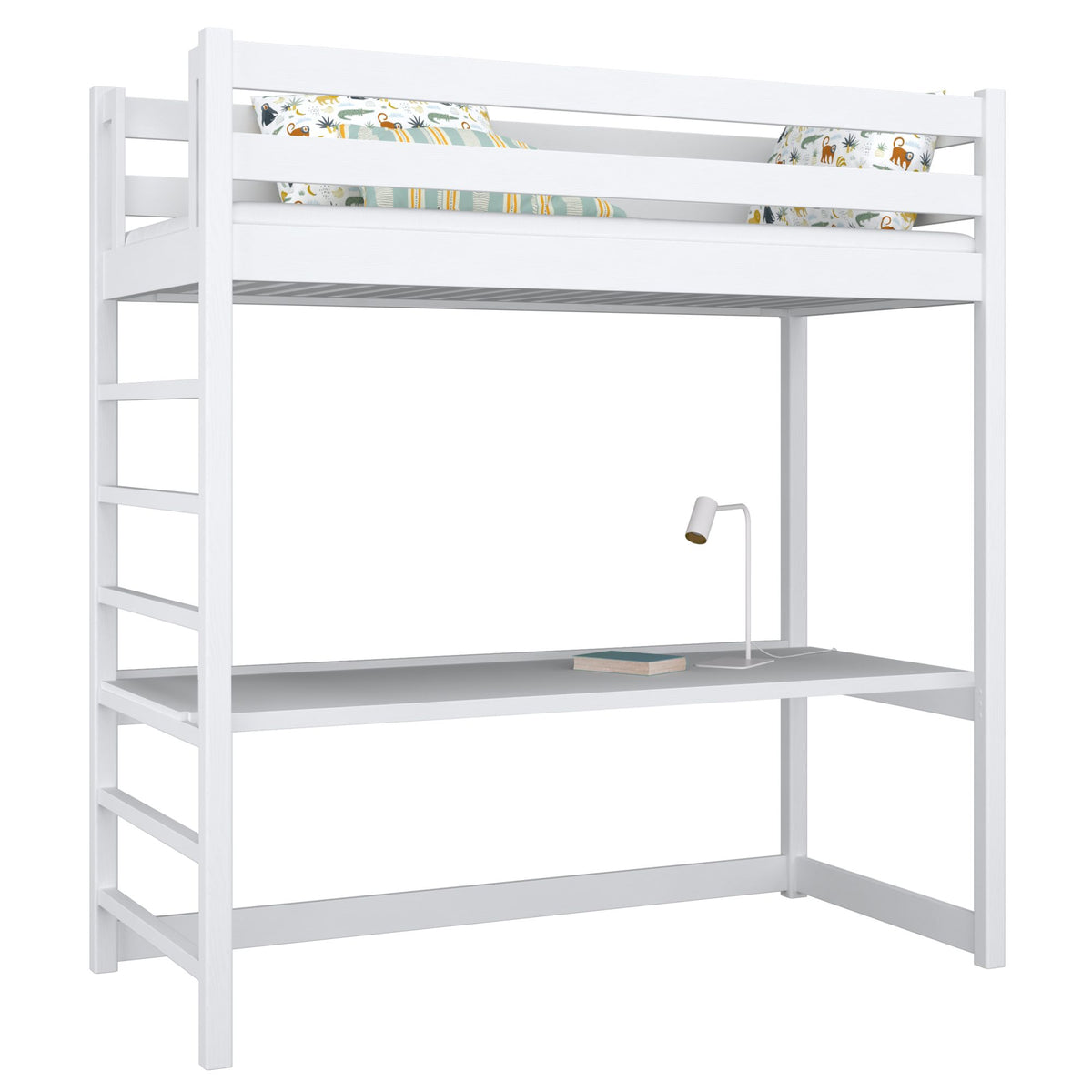 Hoogslaper met bureau houten wit – inrichting van scandi kamer, Nizio