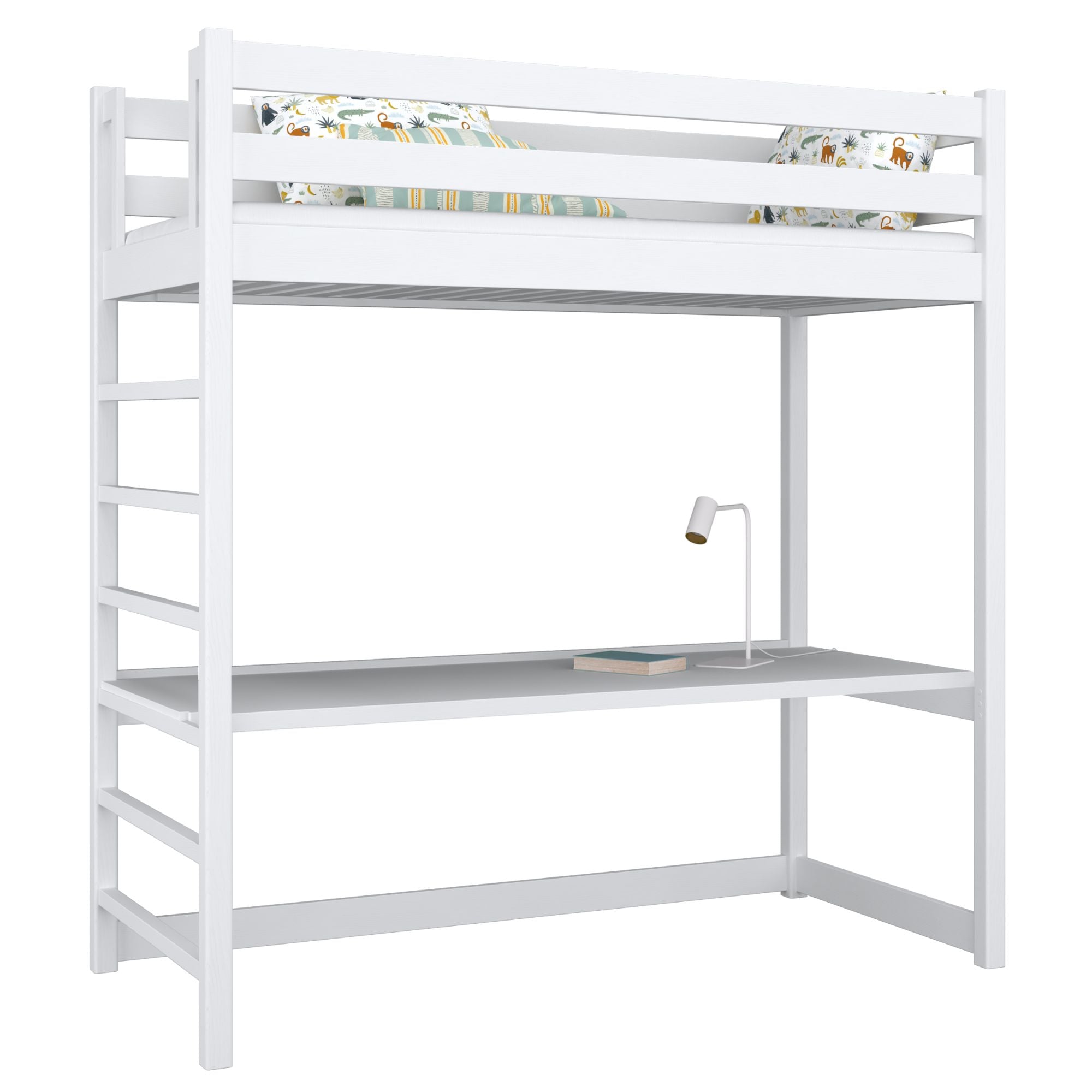 Hoogslaper met bureau houten wit – inrichting van scandi kamer, Nizio