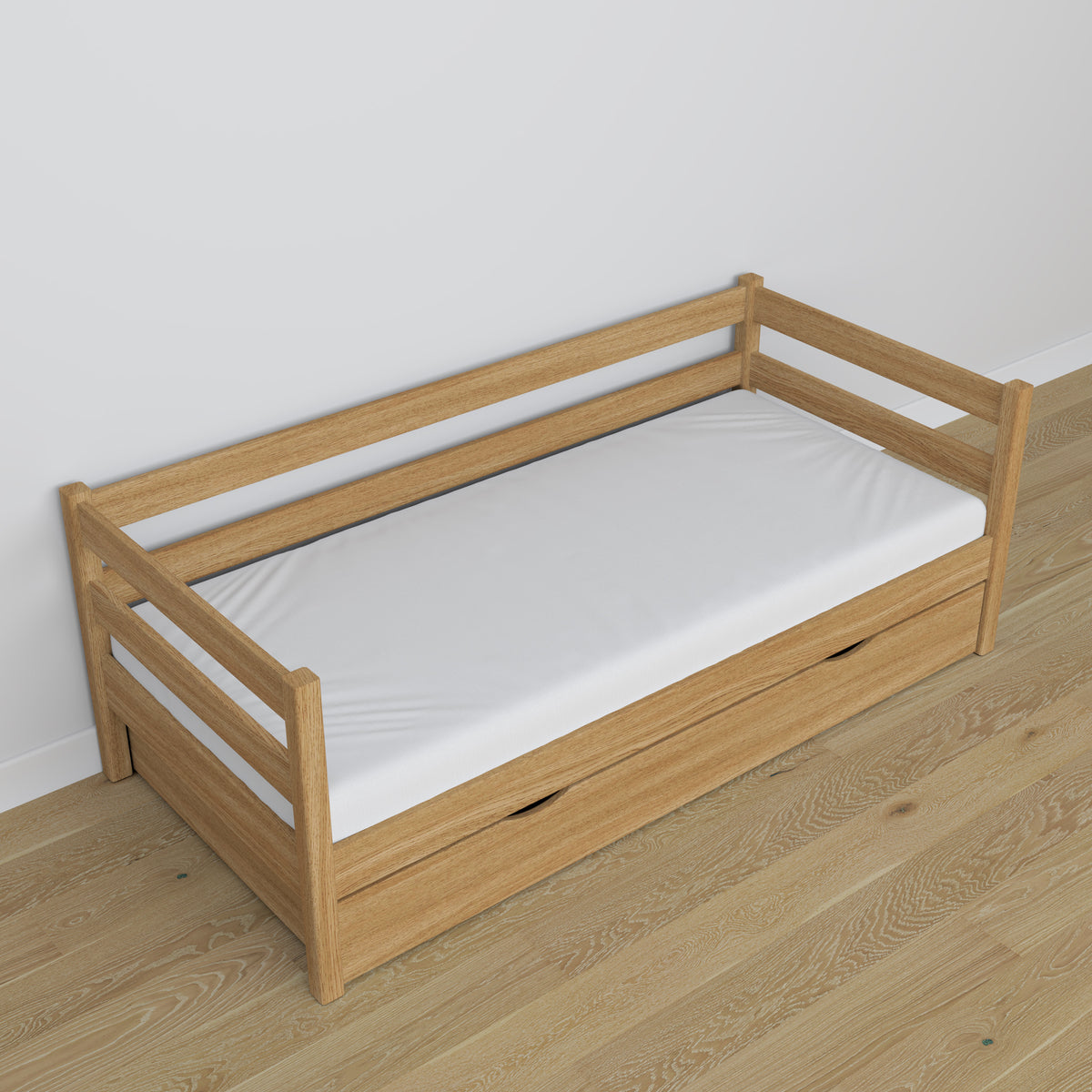 Houten slaapbank met lade naturel eiken – kinderkamer, scandi inrichting