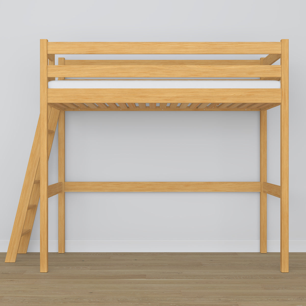 Hoogslaper naturel grenen – ladder en bedhek houten, Nizio Home