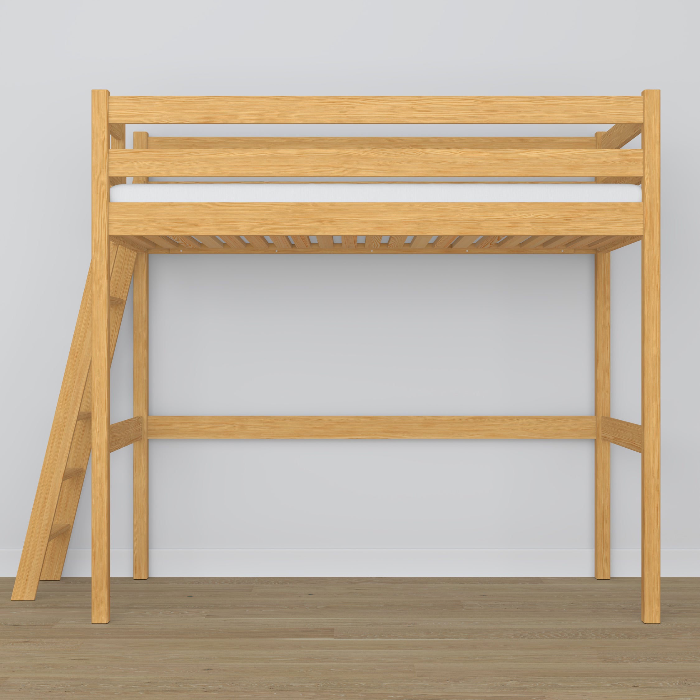 Hoogslaper naturel grenen – ladder en bedhek houten, Nizio Home