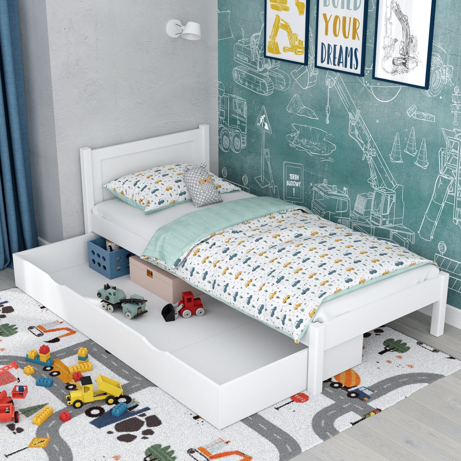 Bed wit met lade – ruime opbergruimte, houten, voor kinderen Nizio