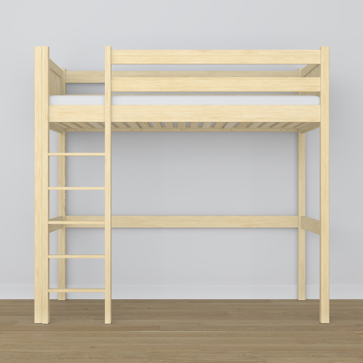 Hoogslaper transparant grenen – ladder en bedhek houten, Nizio Home