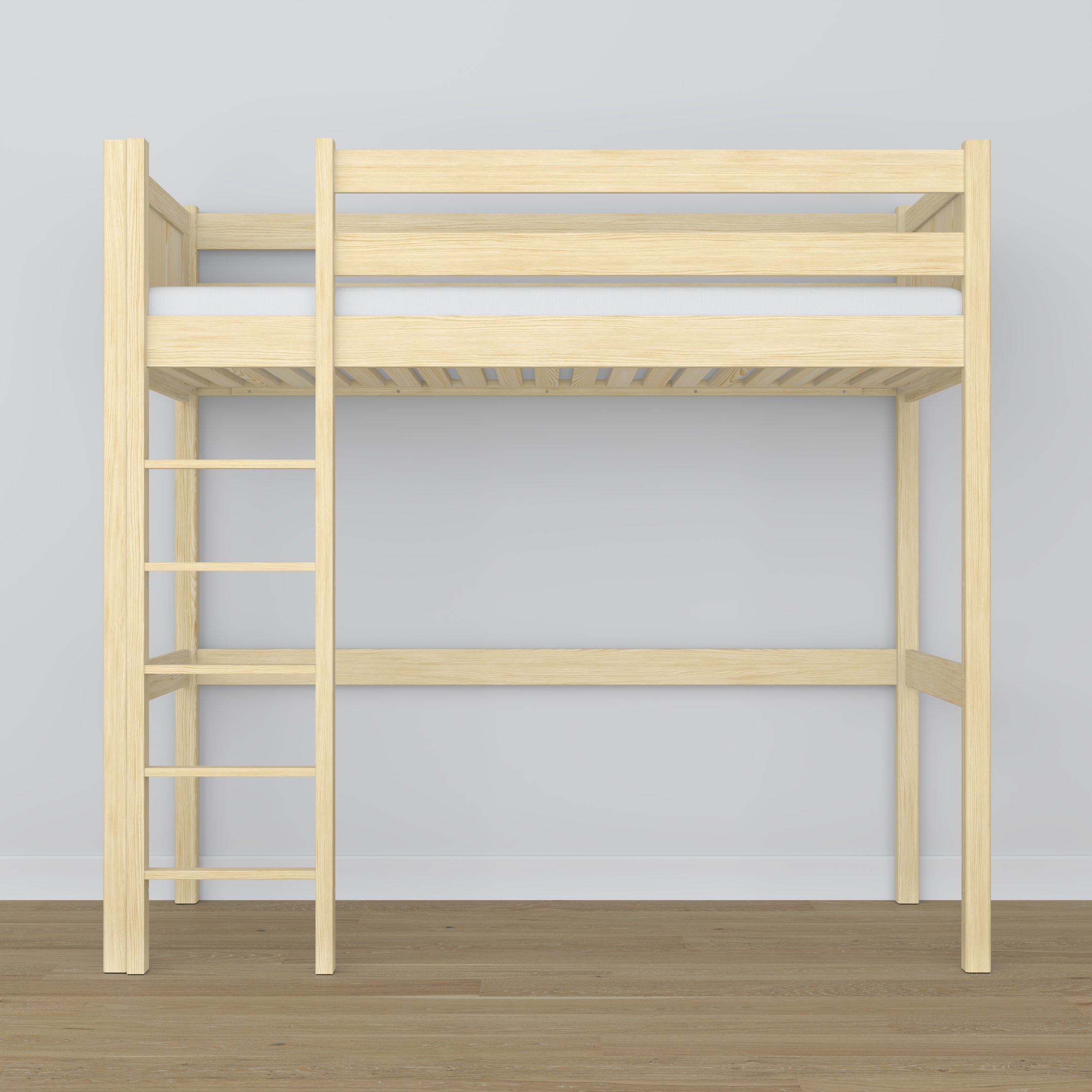 Hoogslaper transparant grenen – ladder en bedhek houten, Nizio Home